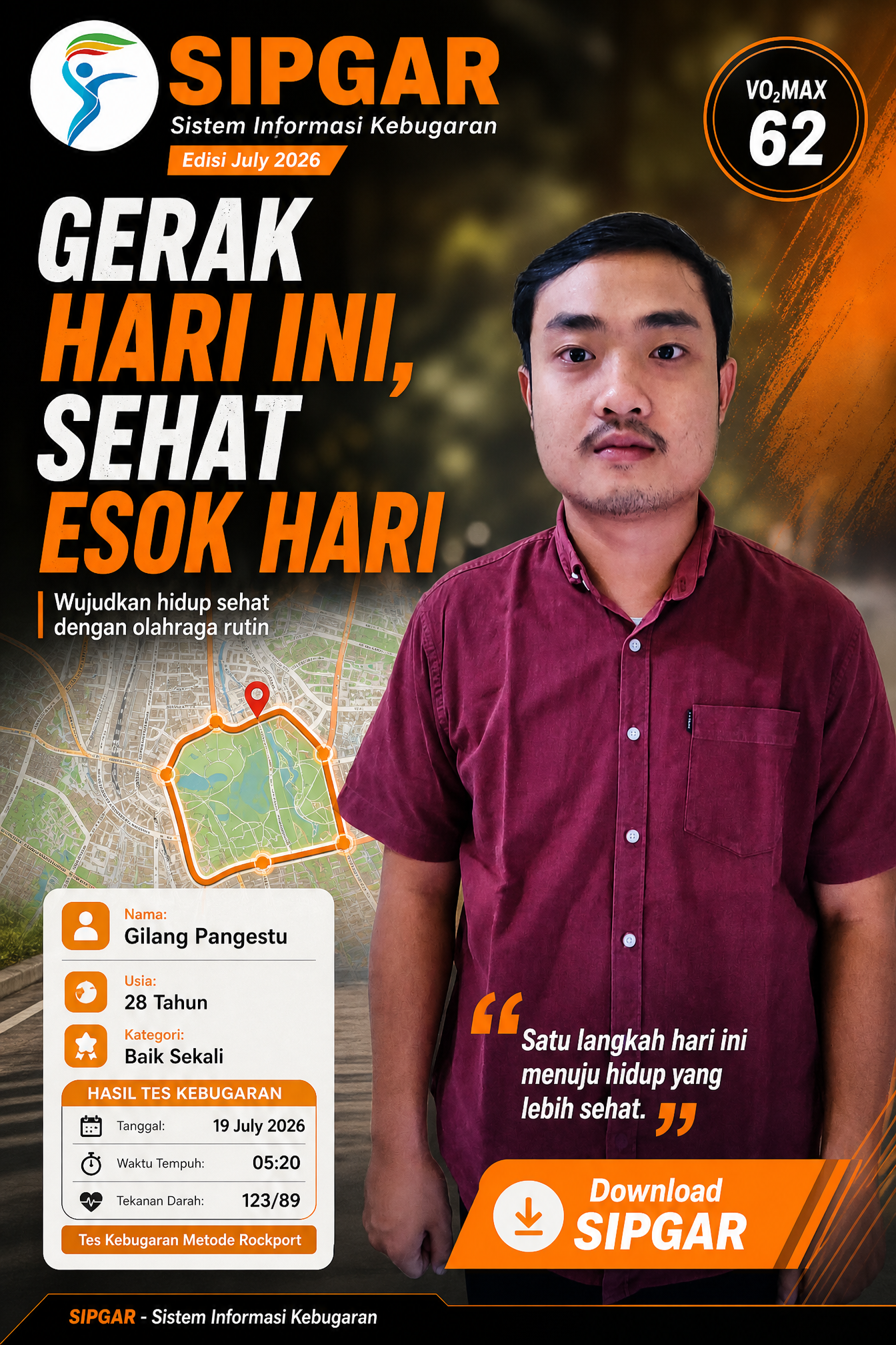 Cover hasil tes kebugaran Gilang Pangestu