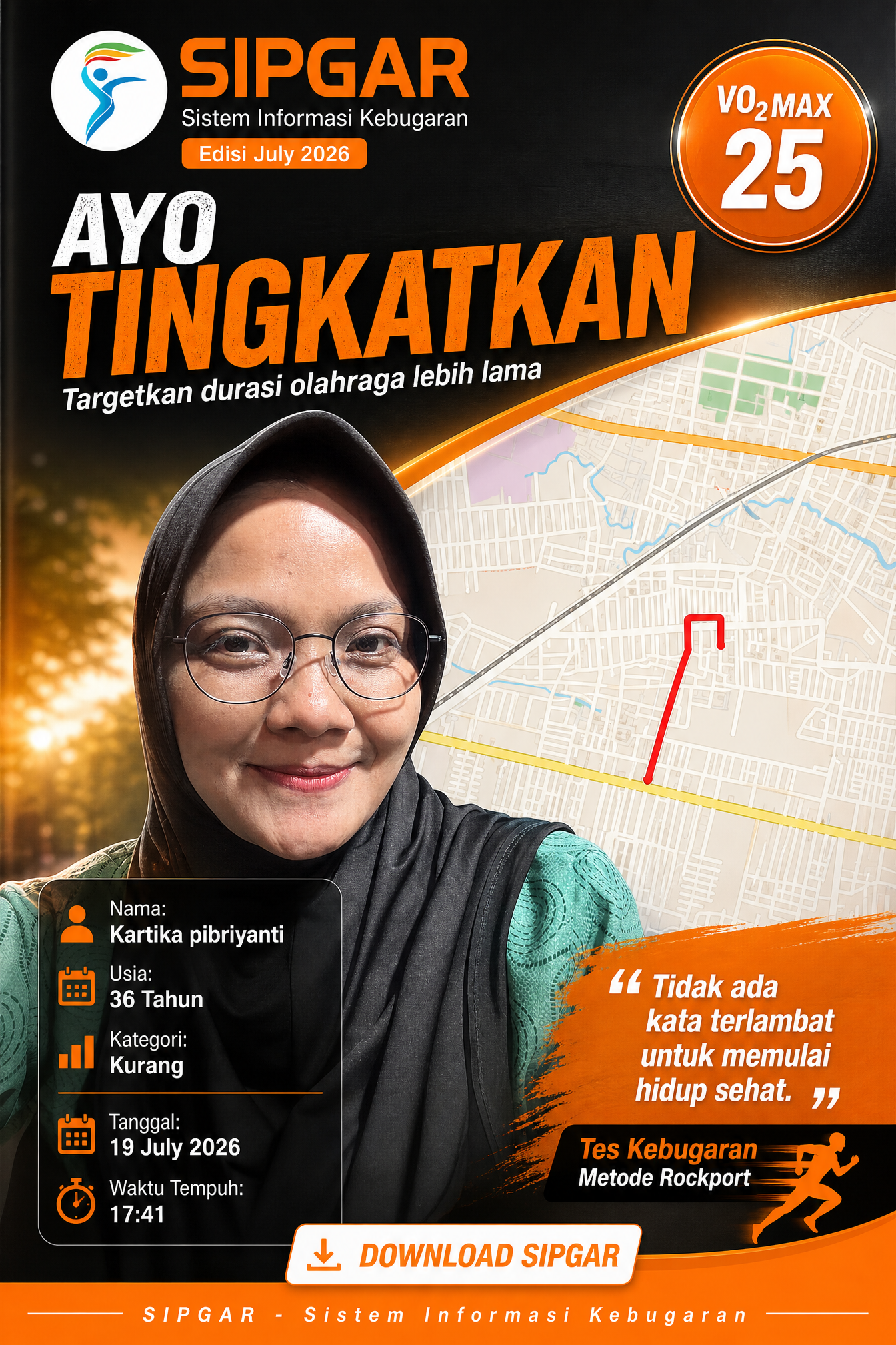 Cover hasil tes kebugaran Kartika pibriyanti