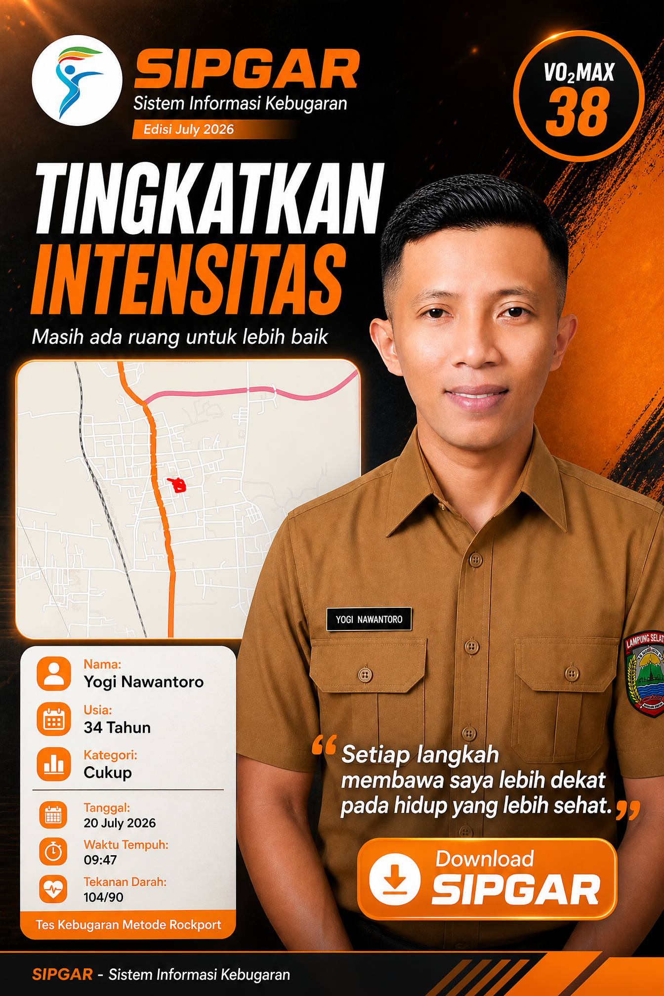 Cover hasil tes kebugaran Yogi Nawantoro