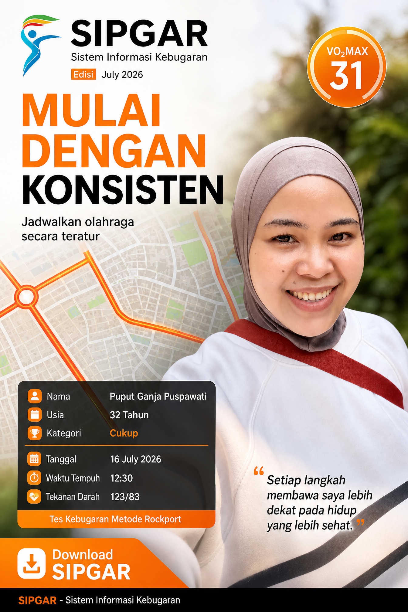Cover hasil tes kebugaran Puput Ganja Puspawati