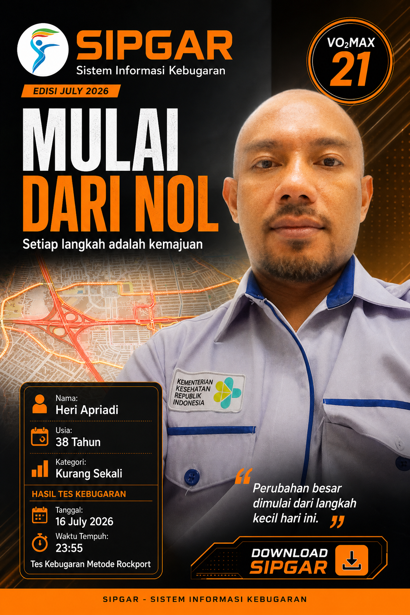 Cover hasil tes kebugaran Heri Apriadi