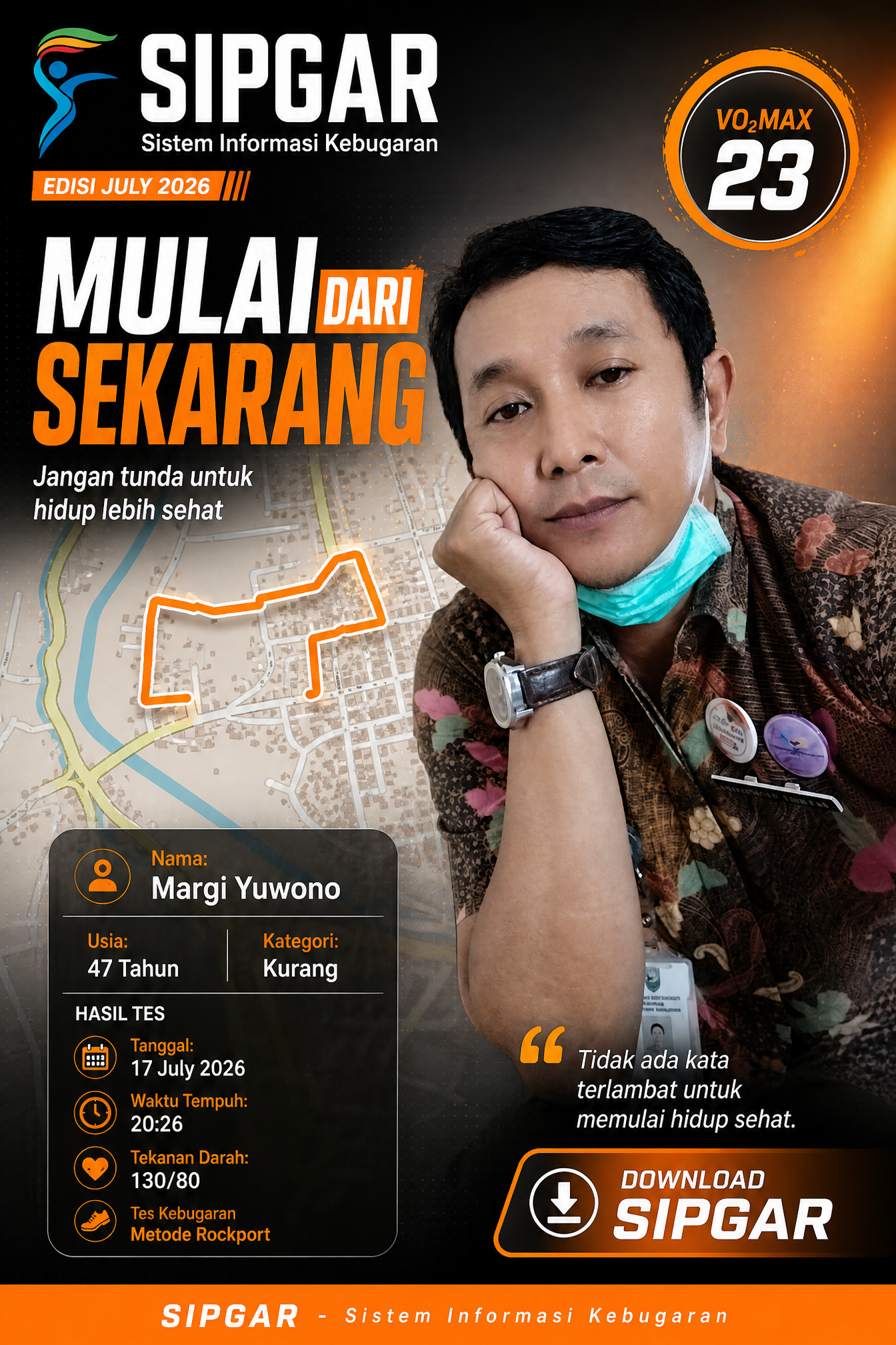 Cover hasil tes kebugaran Margi Yuwono