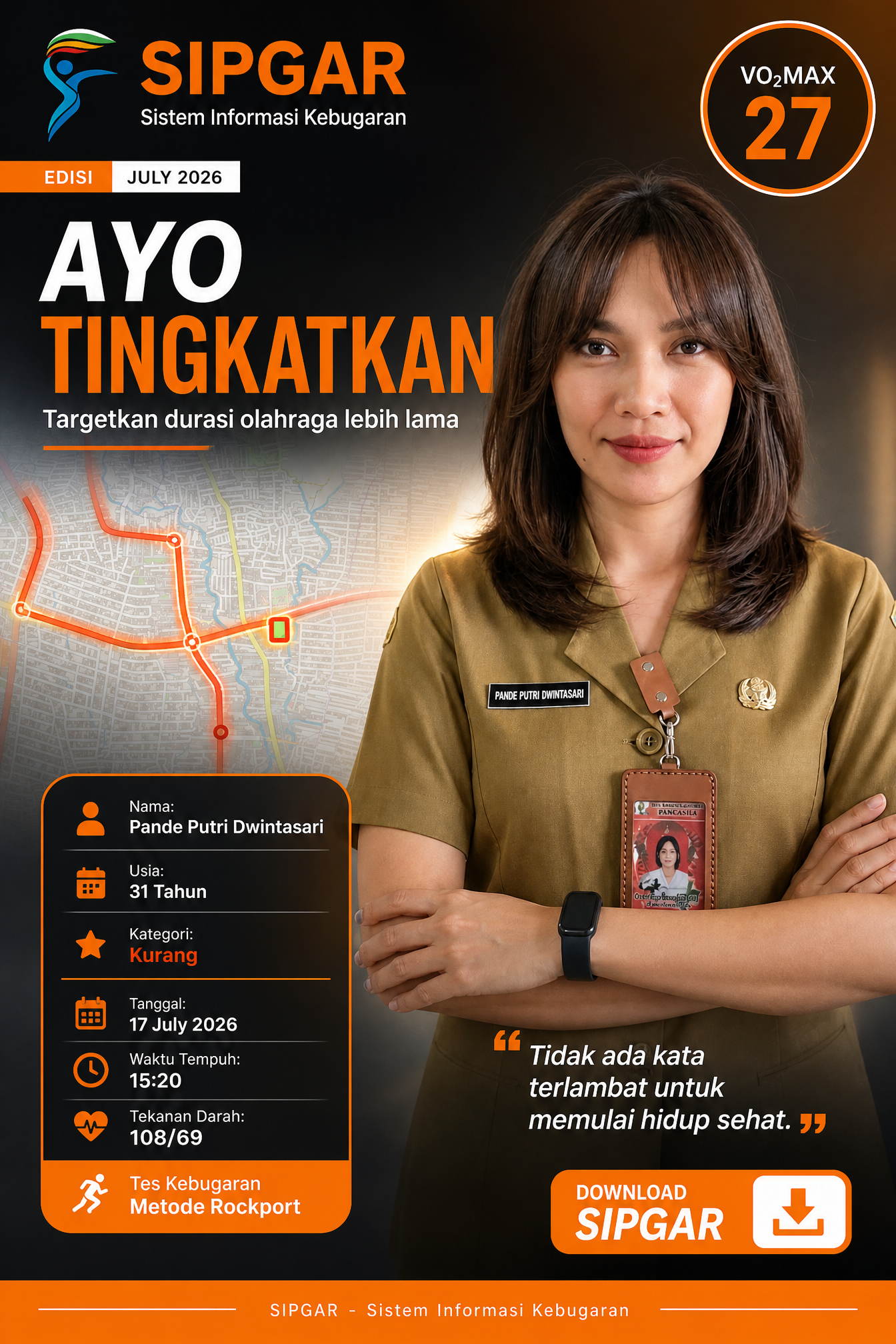 Cover hasil tes kebugaran Pande Putri Dwintasari