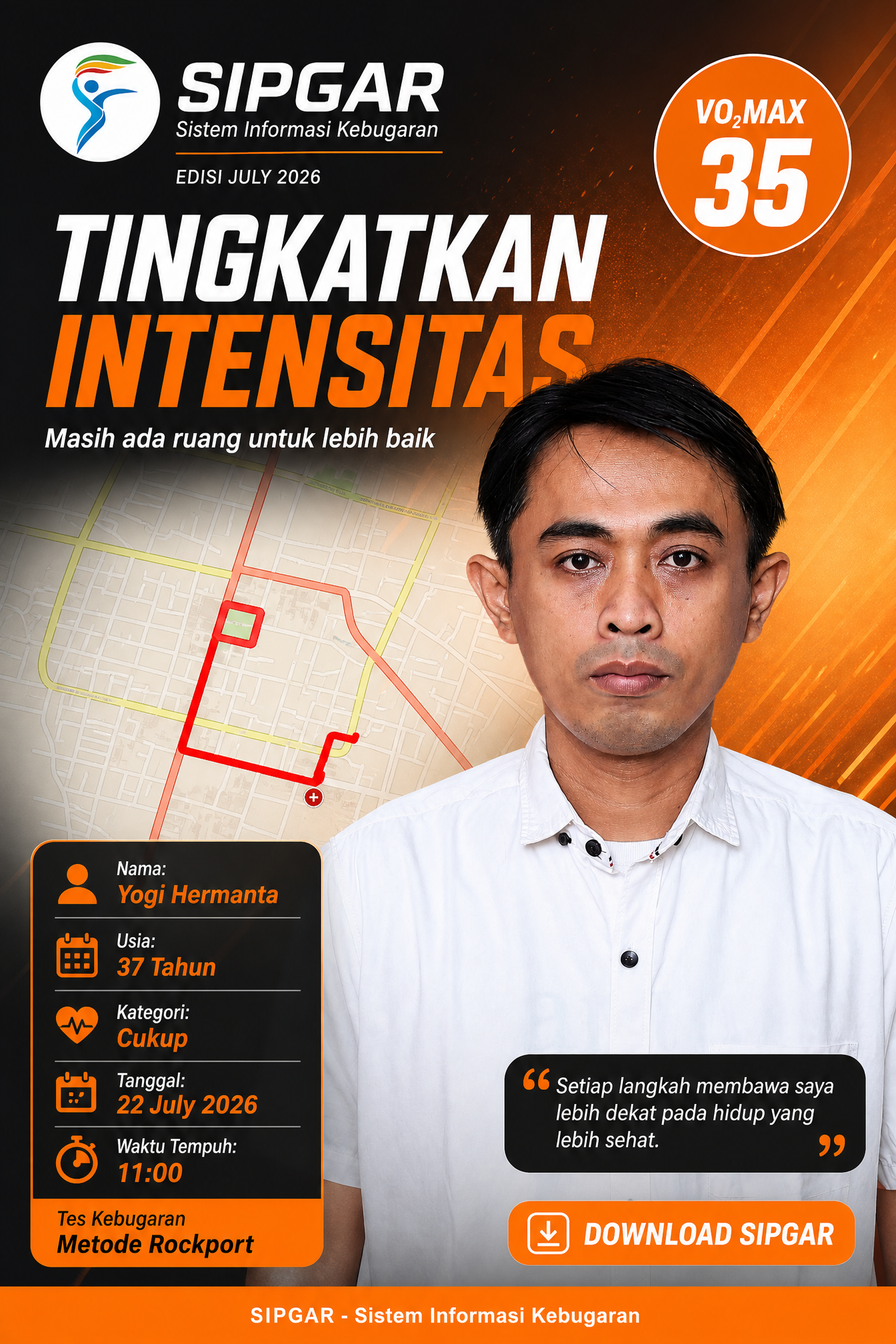 Cover hasil tes kebugaran Yogi Hermanta