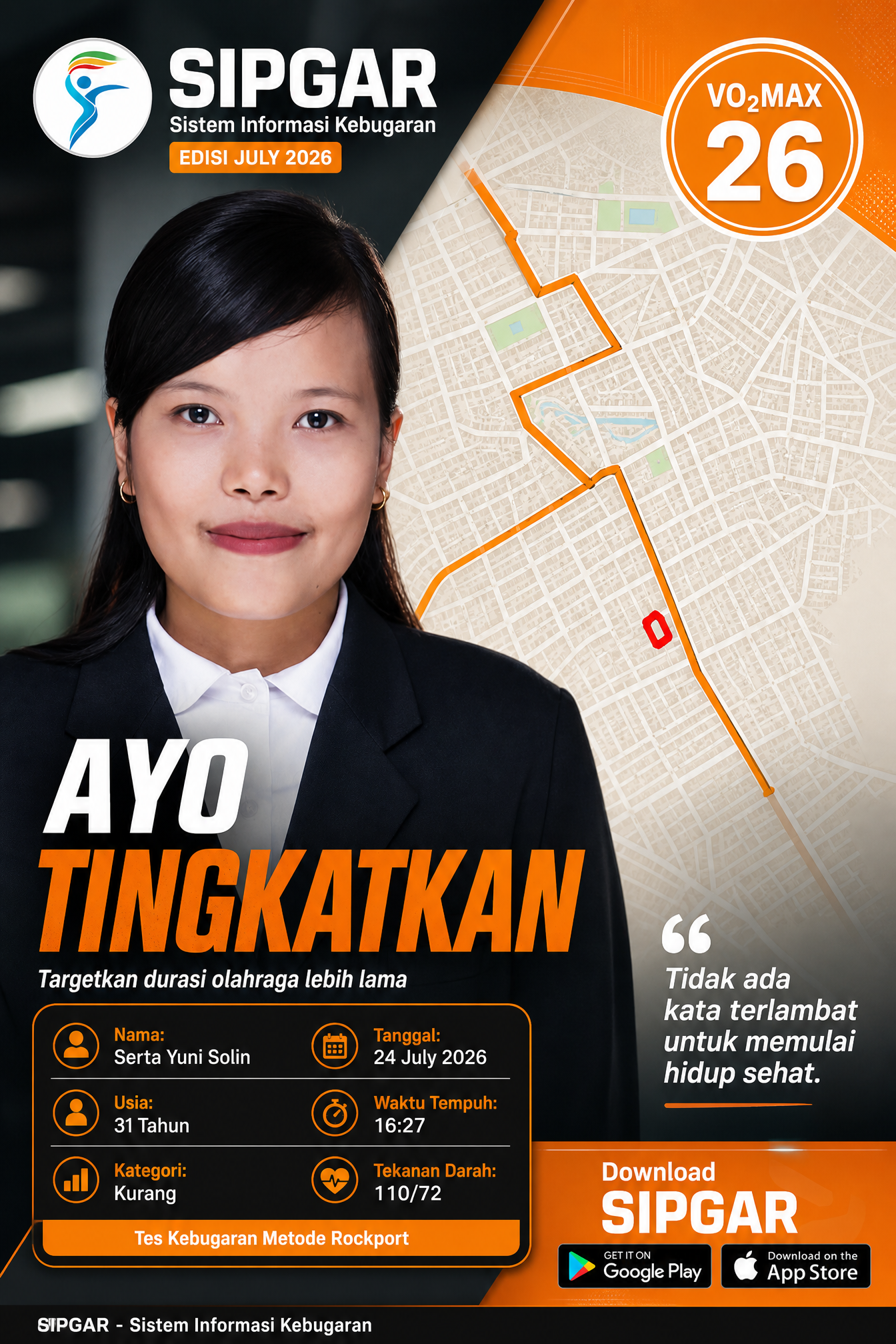 Cover hasil tes kebugaran Serta Yuni Solin