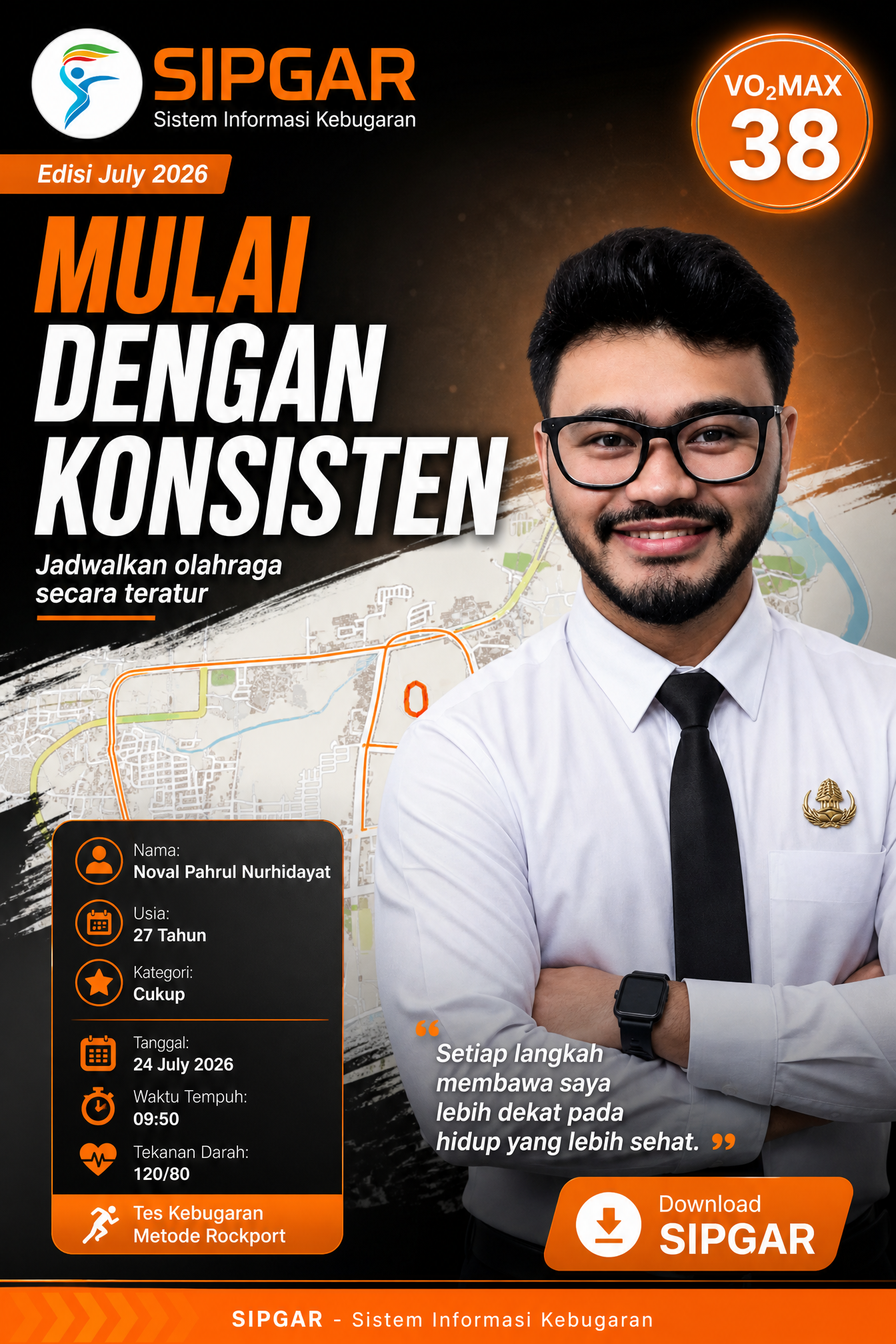 Cover hasil tes kebugaran Noval Pahrul Nurhidayat