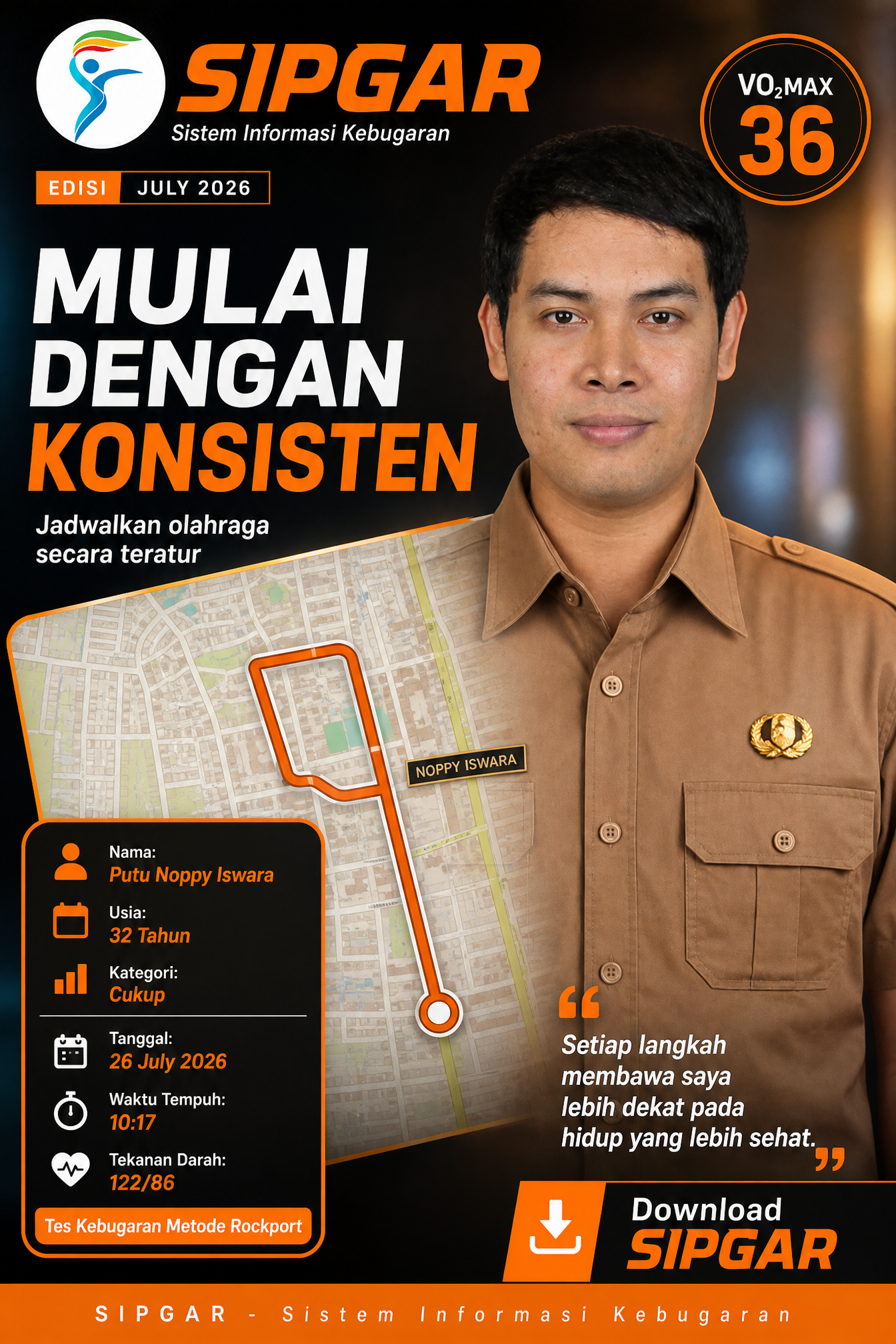 Cover hasil tes kebugaran Putu Noppy Iswara