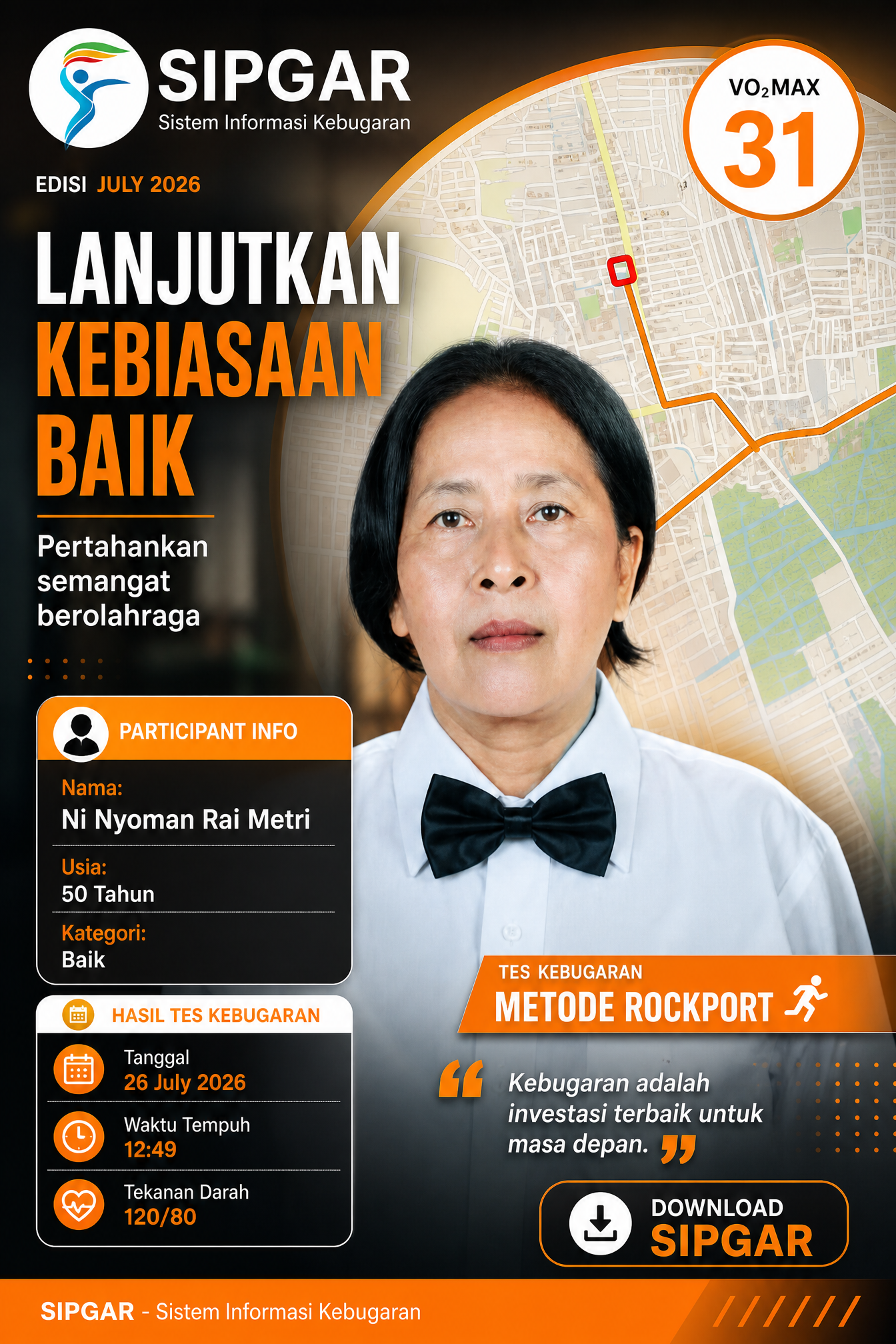 Cover hasil tes kebugaran Ni Nyoman Rai Metri