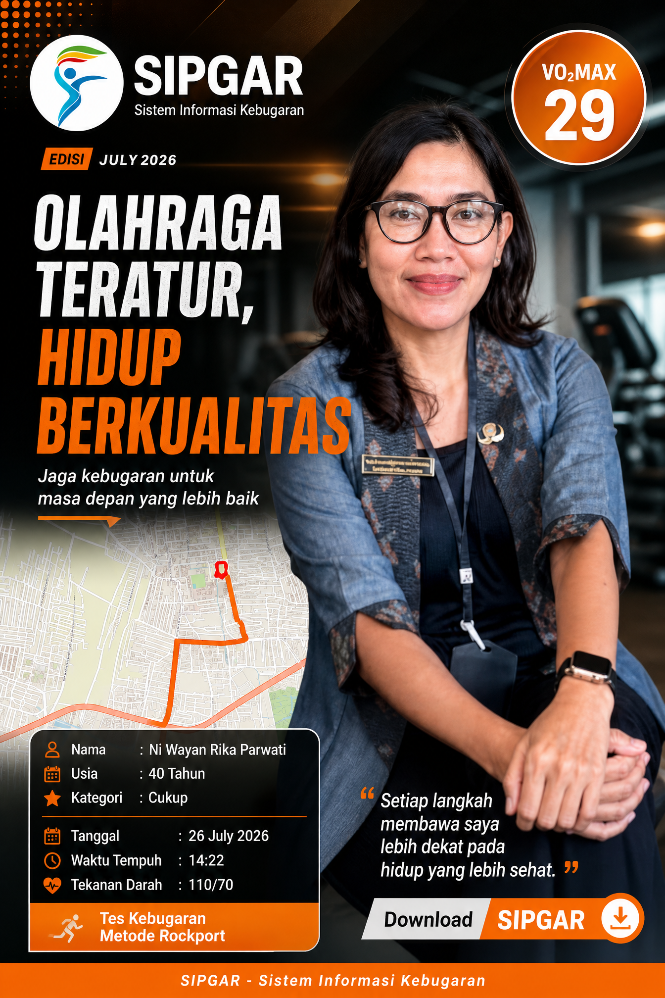 Cover hasil tes kebugaran Ni Wayan Rika Parwati