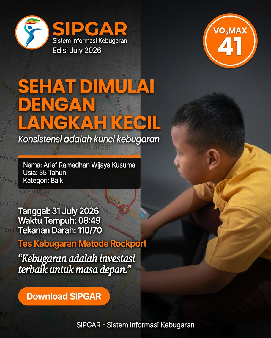 Cover hasil tes kebugaran Arief Ramadhan Wijaya Kusuma