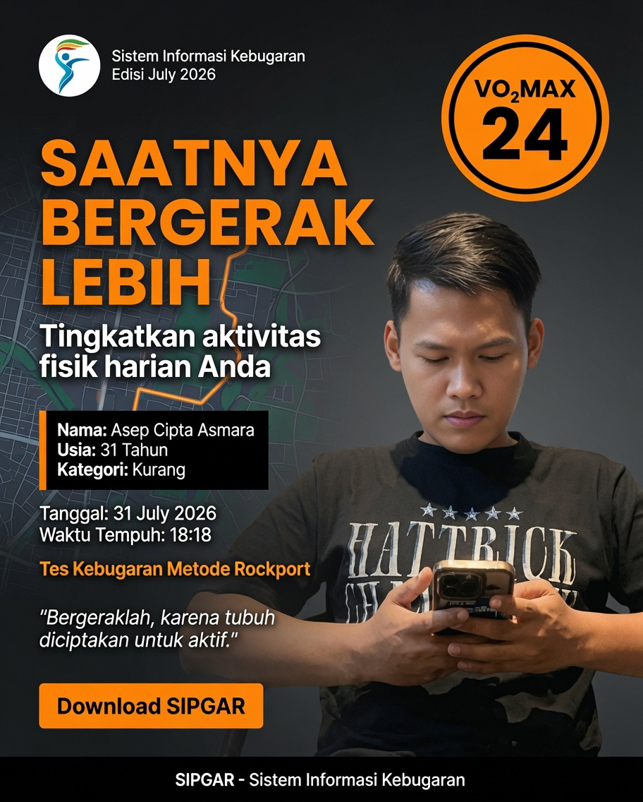 Cover hasil tes kebugaran Asep Cipta Asmara