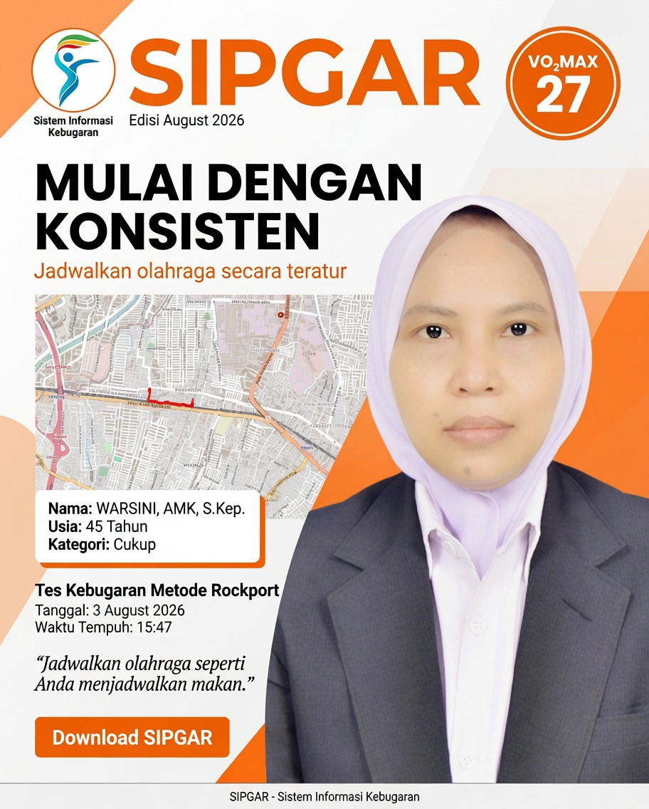 Cover hasil tes kebugaran WARSINI, AMK, S.Kep.