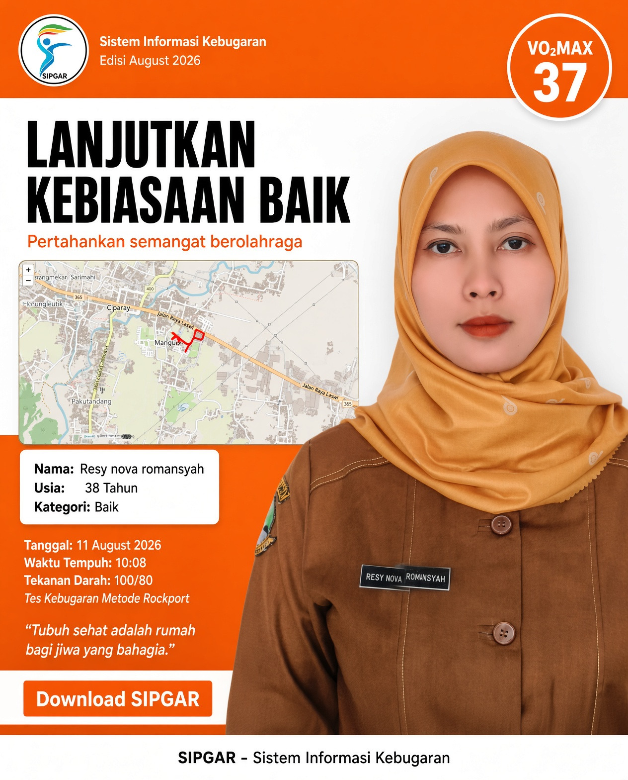 Cover hasil tes kebugaran Resy nova romansyah