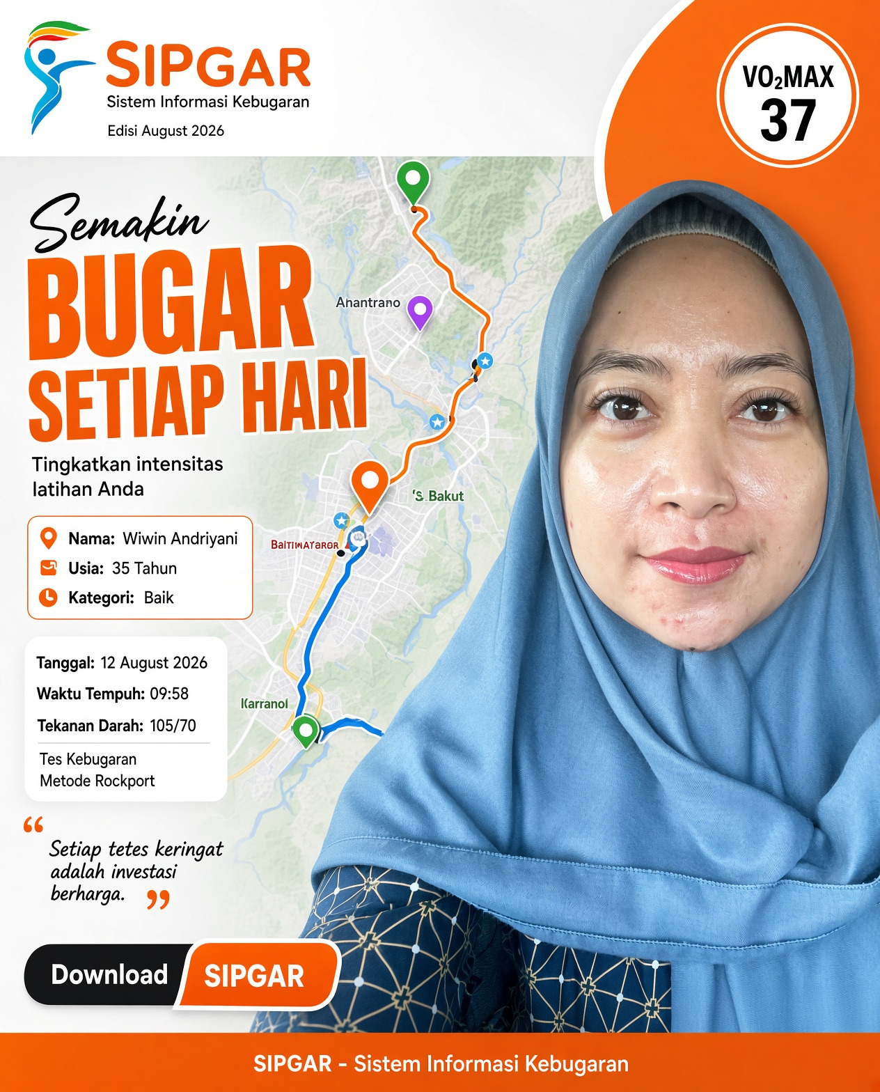 Cover hasil tes kebugaran Wiwin Andriyani