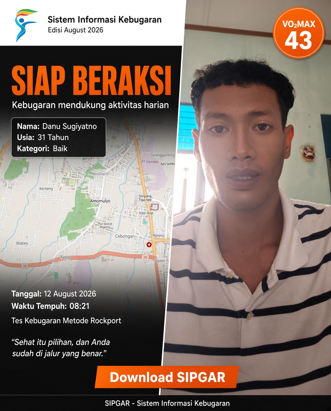 Cover hasil tes kebugaran Danu Sugiyatno