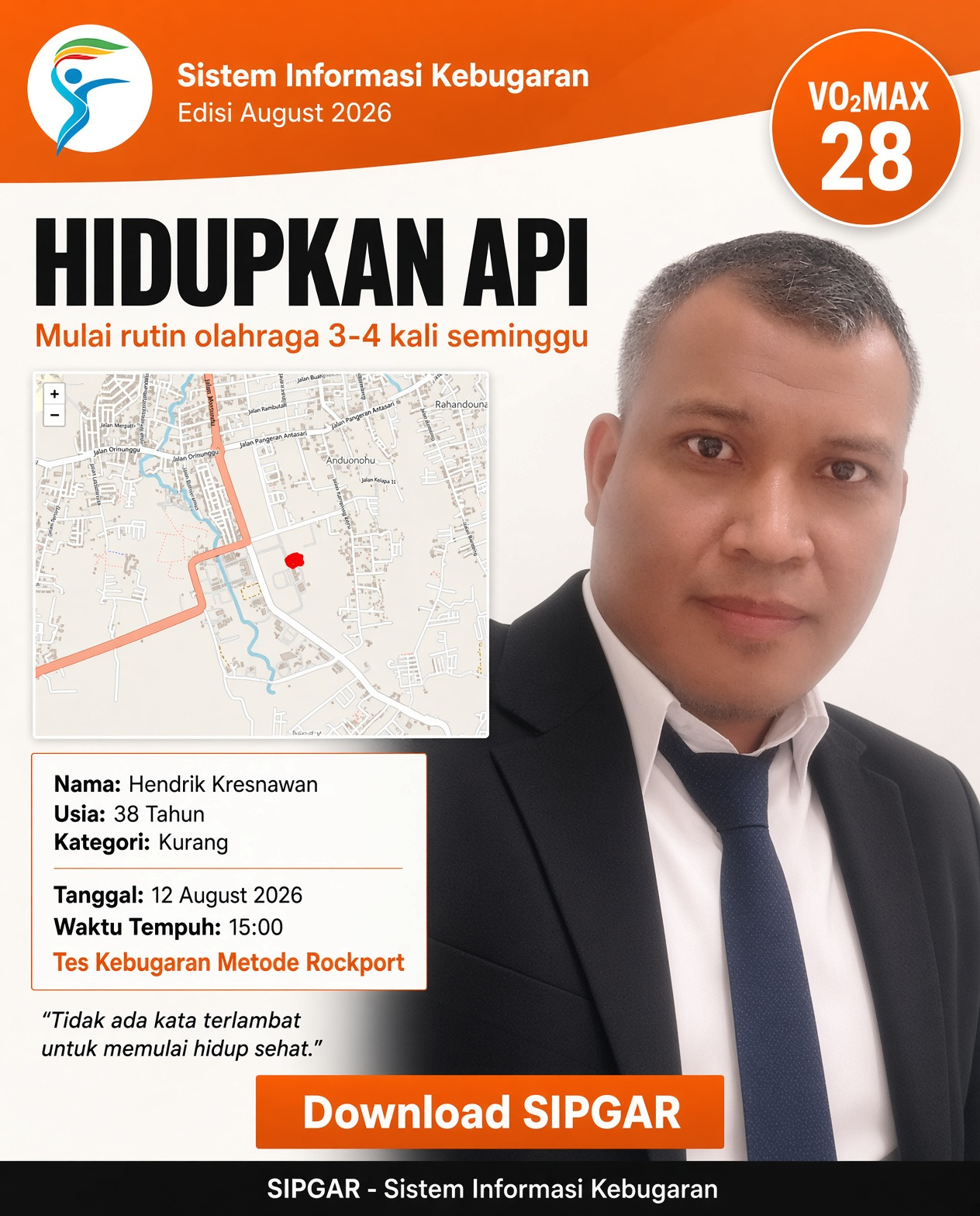 Cover hasil tes kebugaran Hendrik Kresnawan
