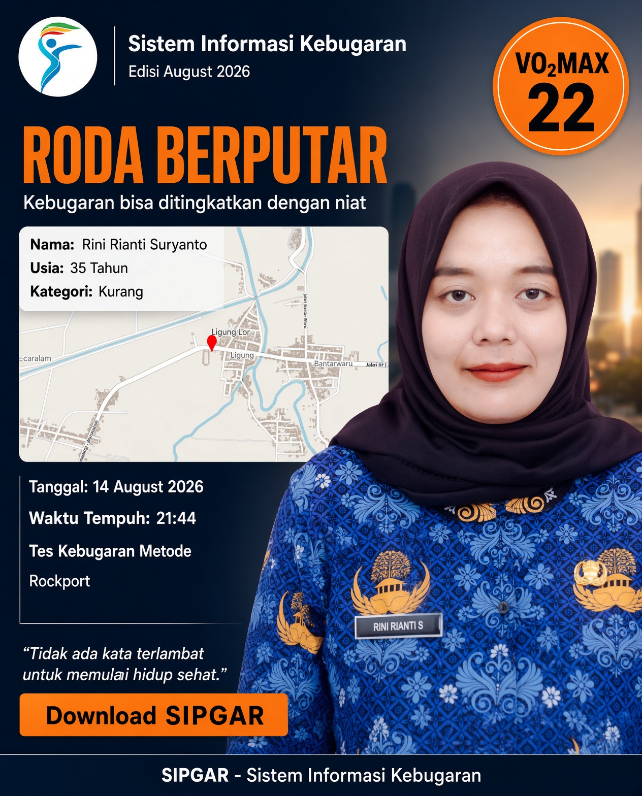 Cover hasil tes kebugaran Rini Rianti Suryanto