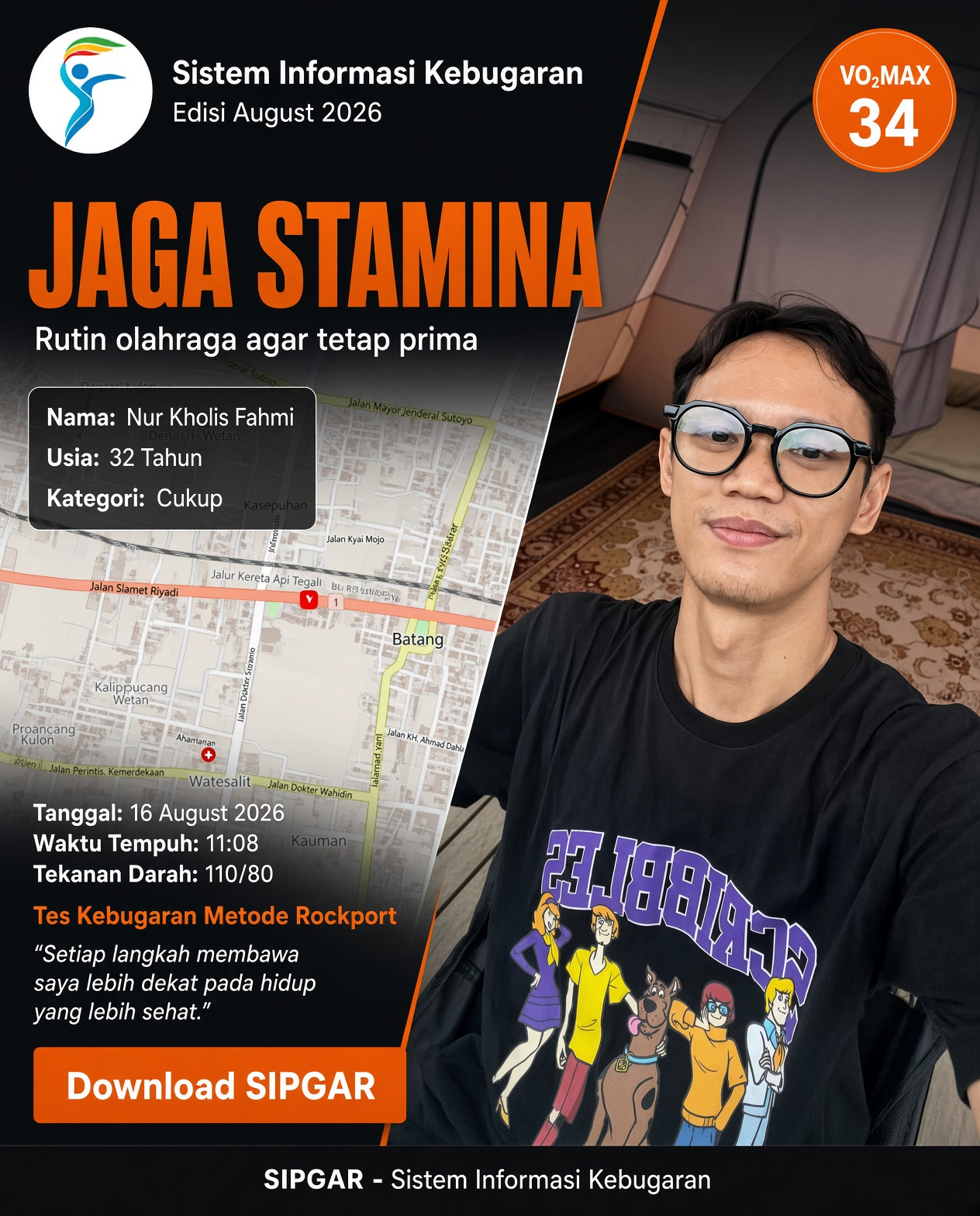 Cover hasil tes kebugaran Nur Kholis Fahmi