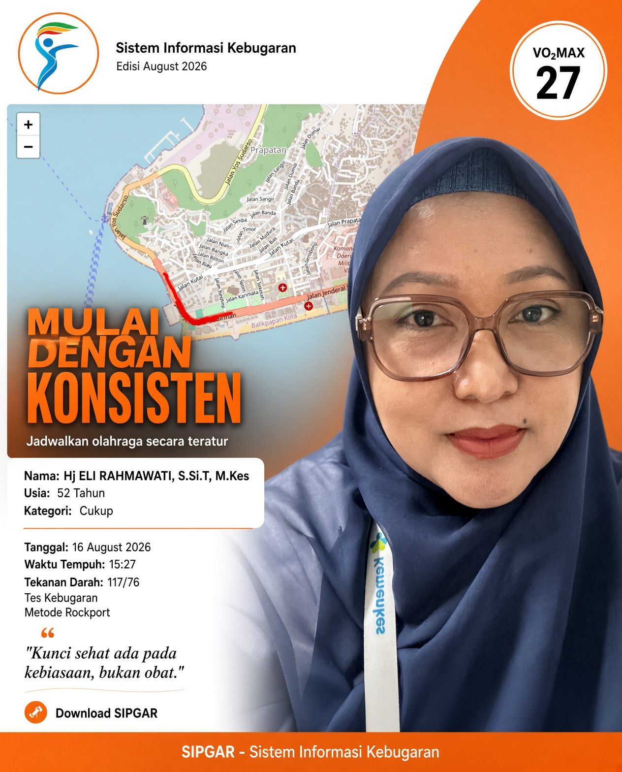 Cover hasil tes kebugaran Hj ELI RAHMAWATI, S.Si.T, M.Kes