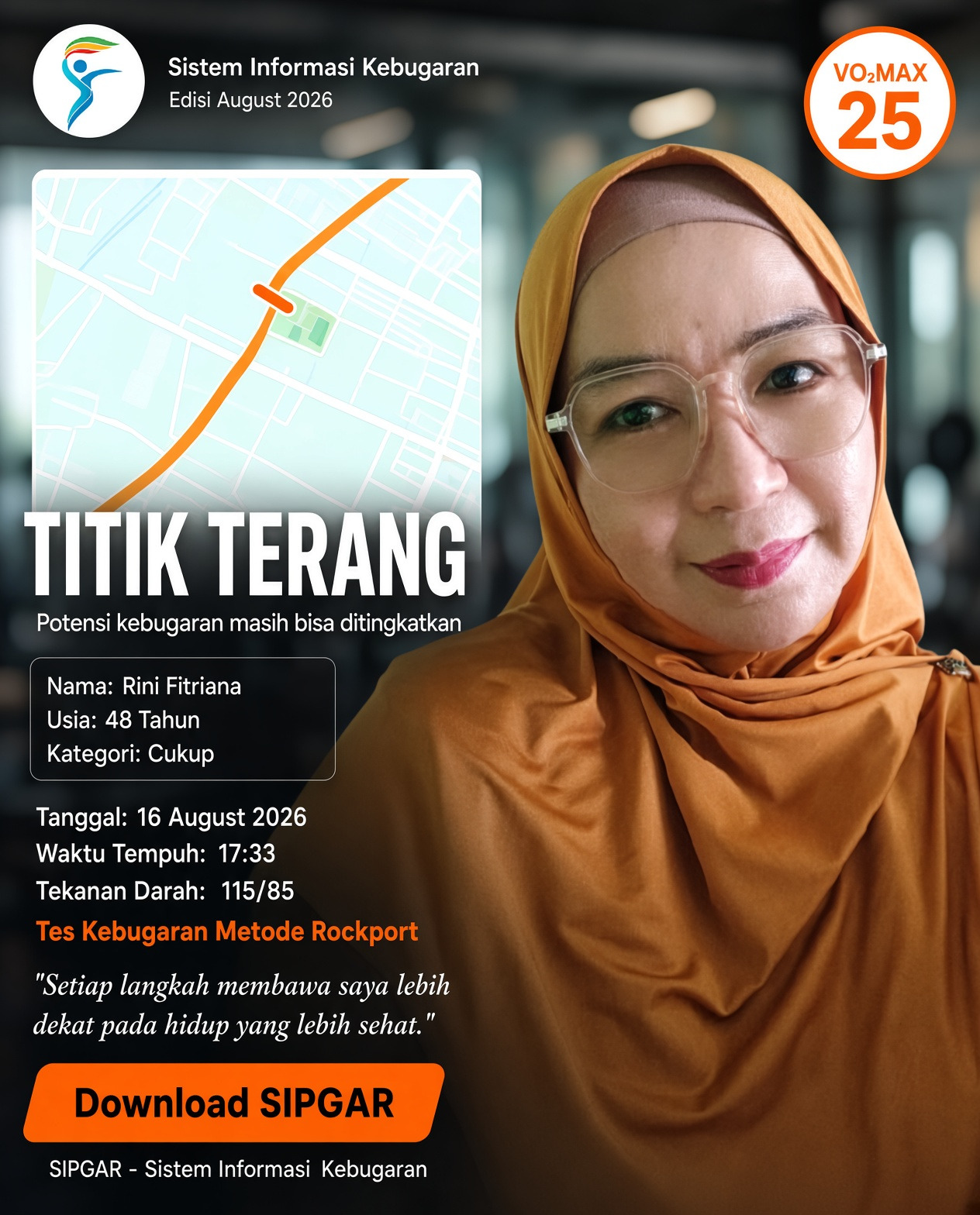Cover hasil tes kebugaran Rini Fitriana