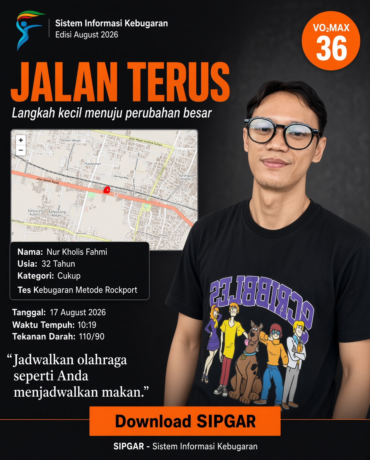 Cover hasil tes kebugaran Nur Kholis Fahmi