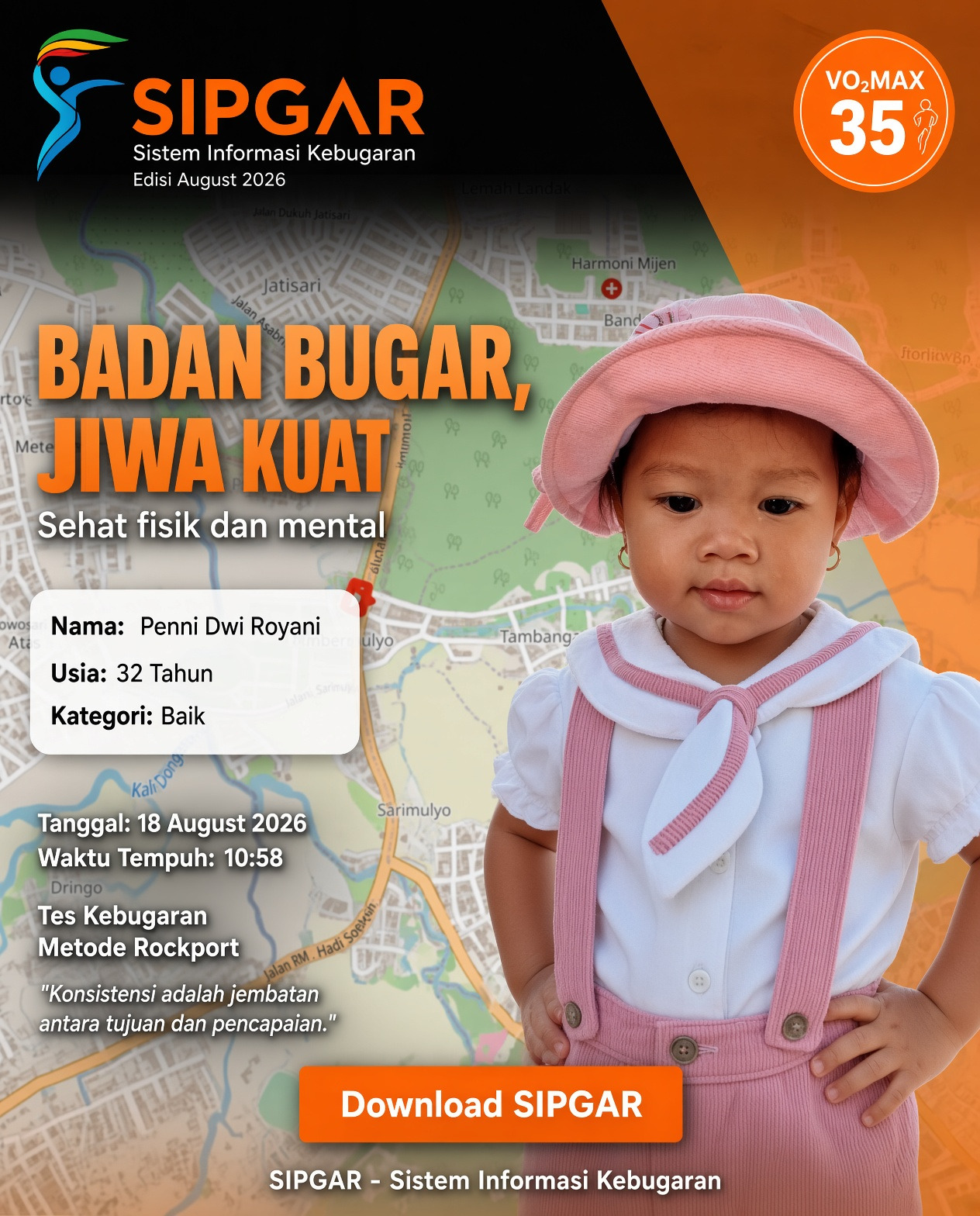 Cover hasil tes kebugaran Penni Dwi Royani