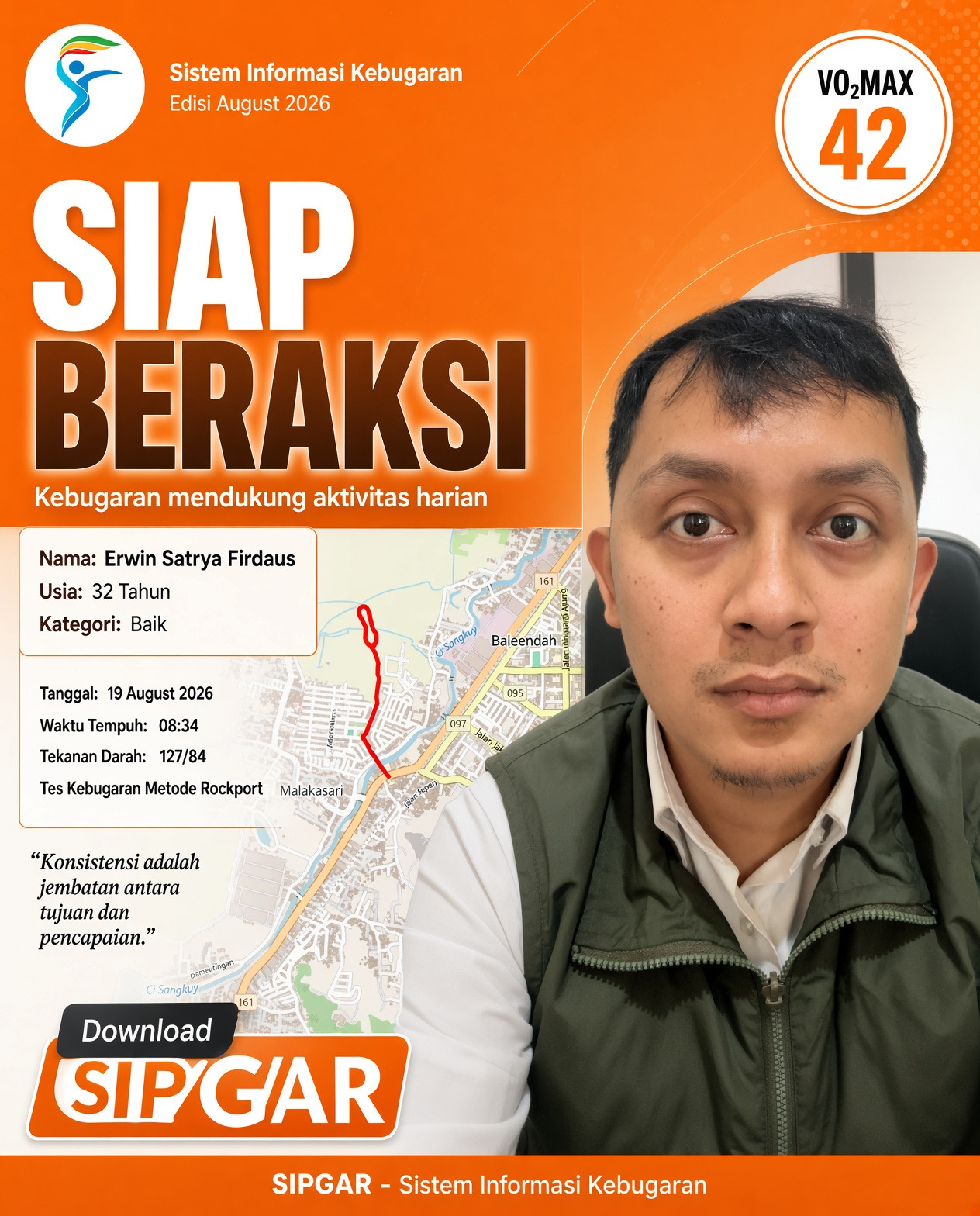 Cover hasil tes kebugaran Erwin Satrya Firdaus