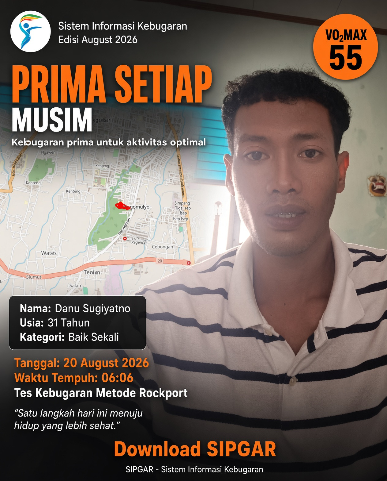 Cover hasil tes kebugaran Danu Sugiyatno