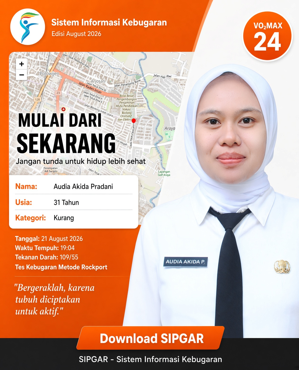 Cover hasil tes kebugaran Audia Akida Pradani