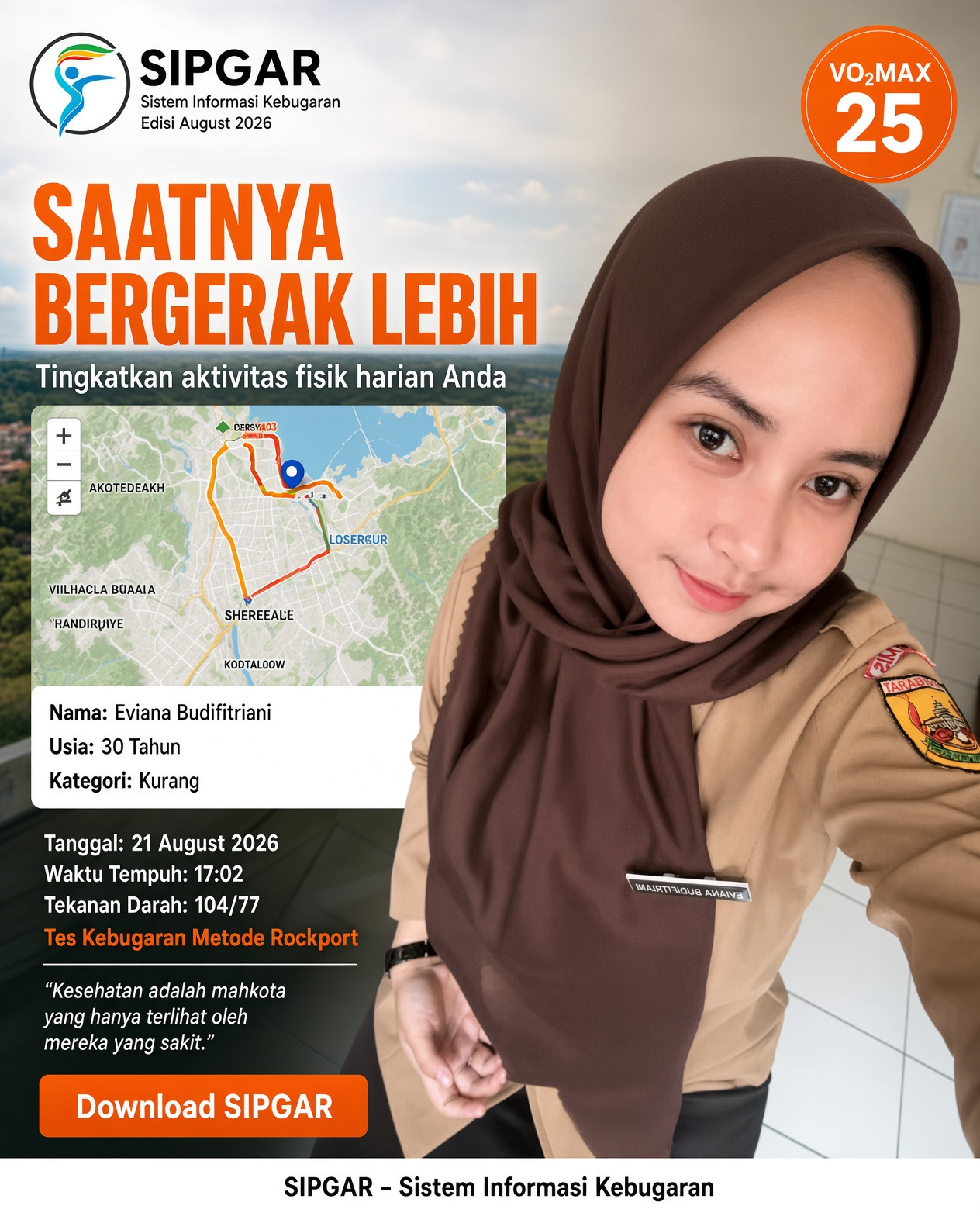 Cover hasil tes kebugaran Eviana Budifitriani