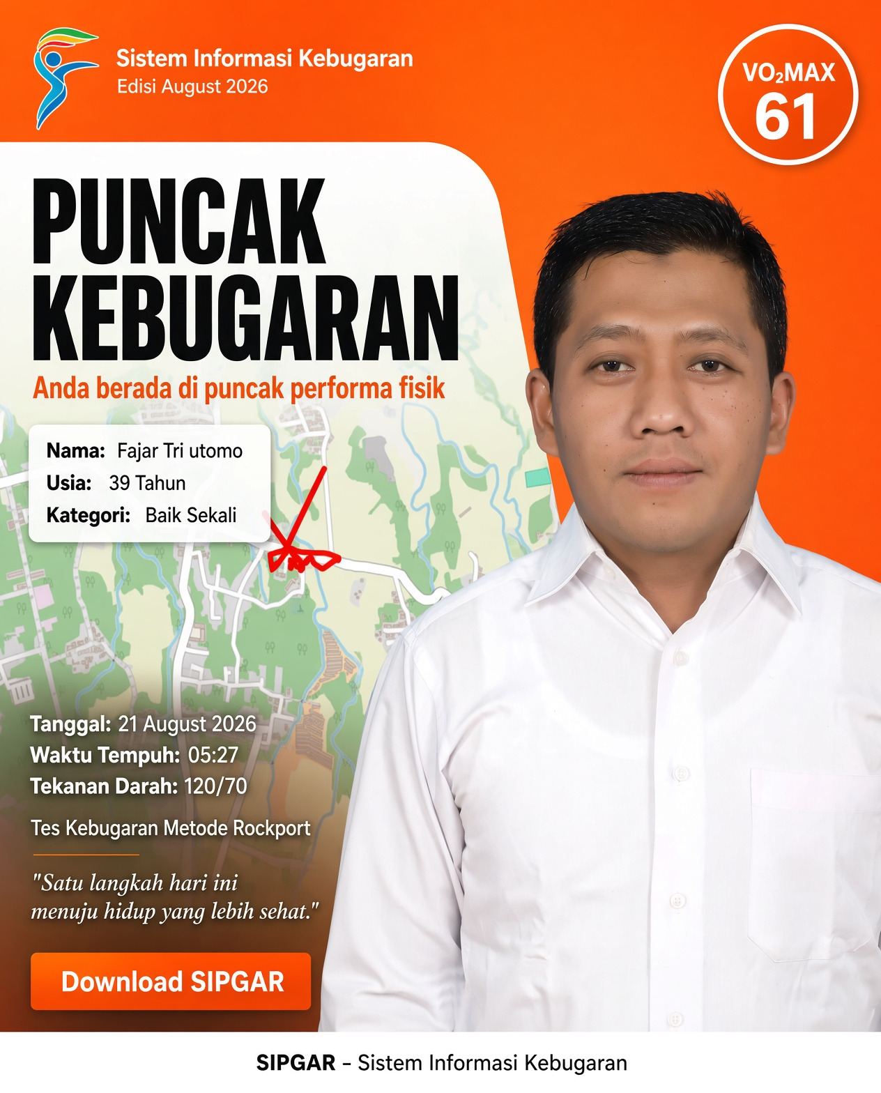 Cover hasil tes kebugaran Fajar Tri utomo