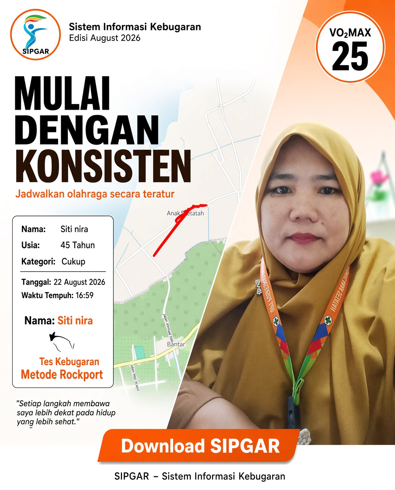 Cover hasil tes kebugaran Siti nira