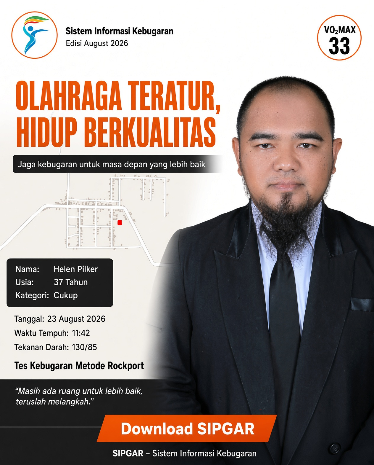 Cover hasil tes kebugaran Helen Pilker