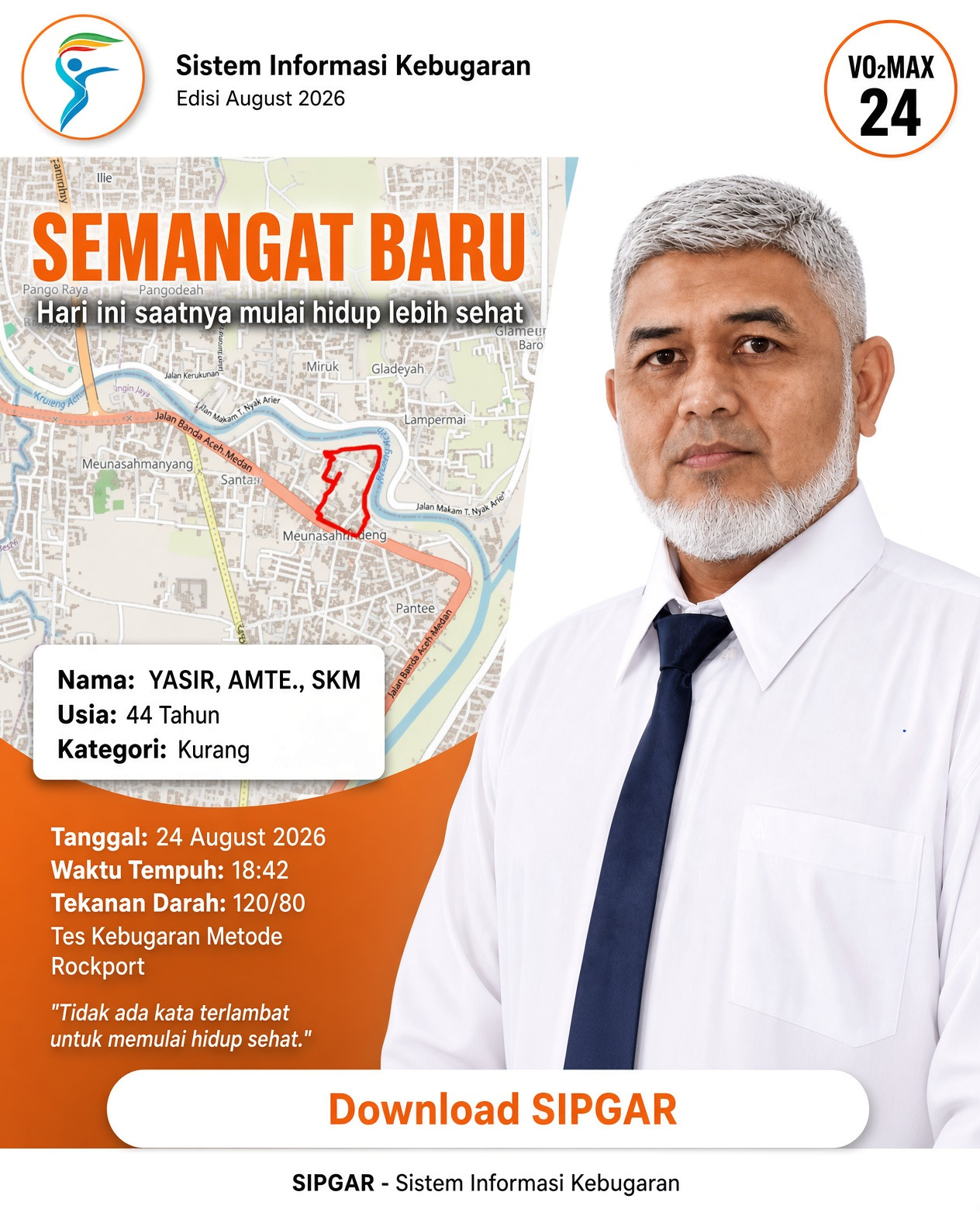 Cover hasil tes kebugaran YASIR, AMTE., SKM