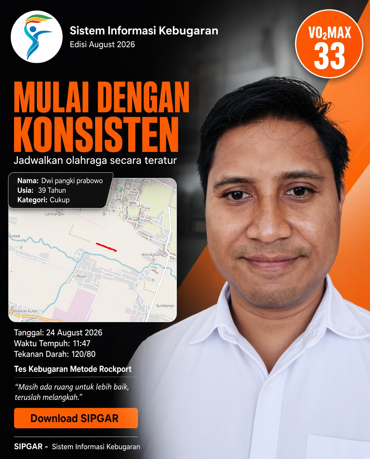 Cover hasil tes kebugaran Dwi pangki prabowo