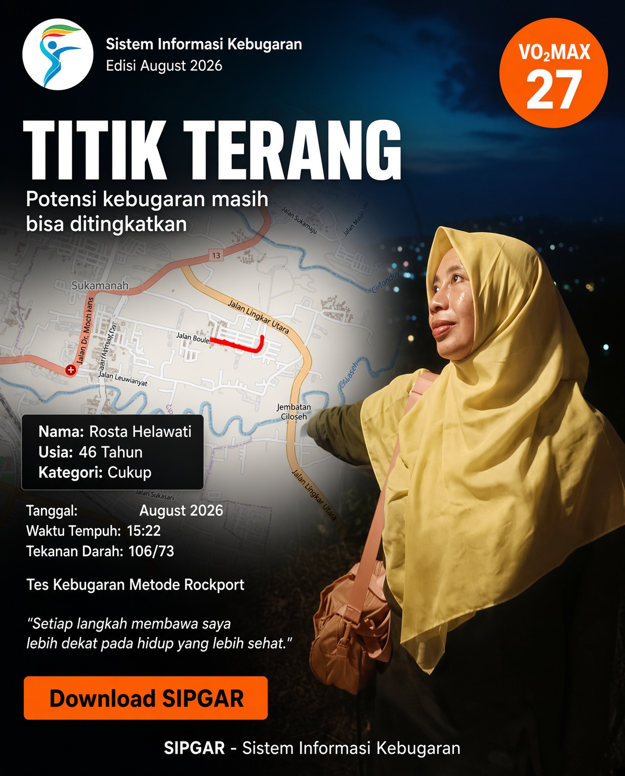 Cover hasil tes kebugaran Rosta Helawati