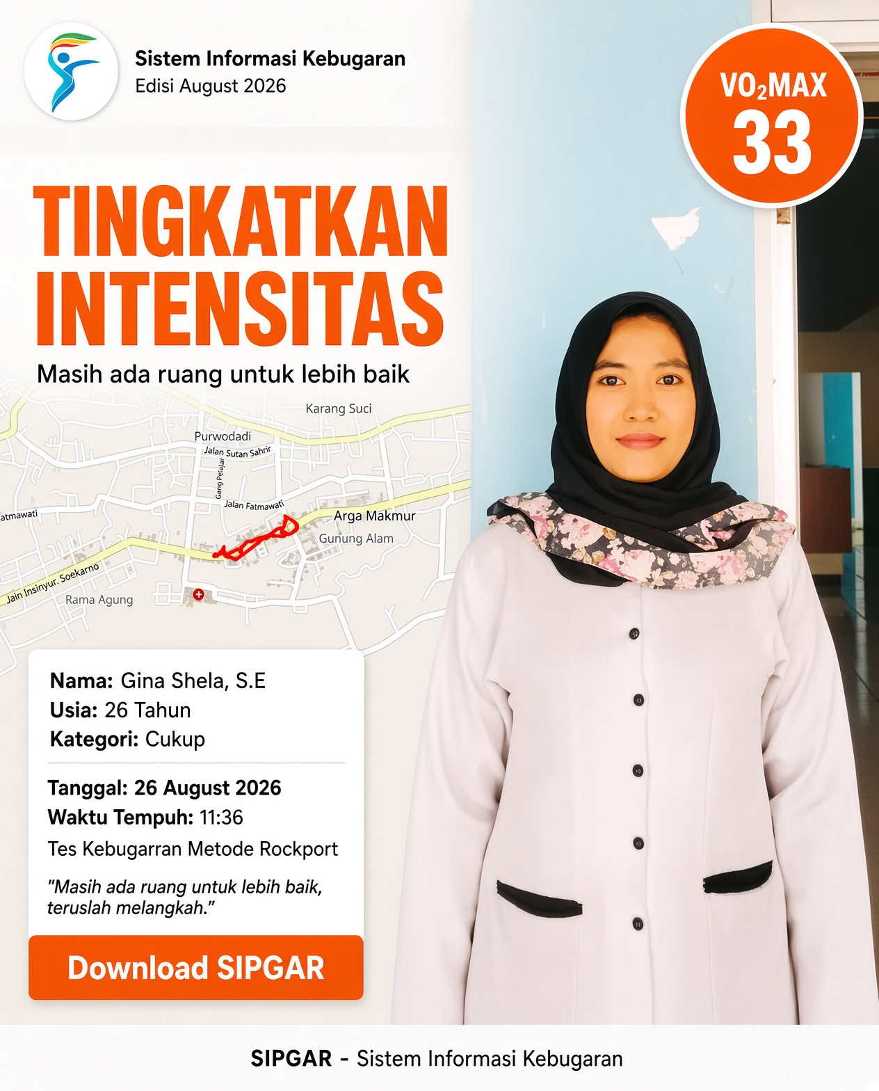 Cover hasil tes kebugaran Gina Shela, S.E