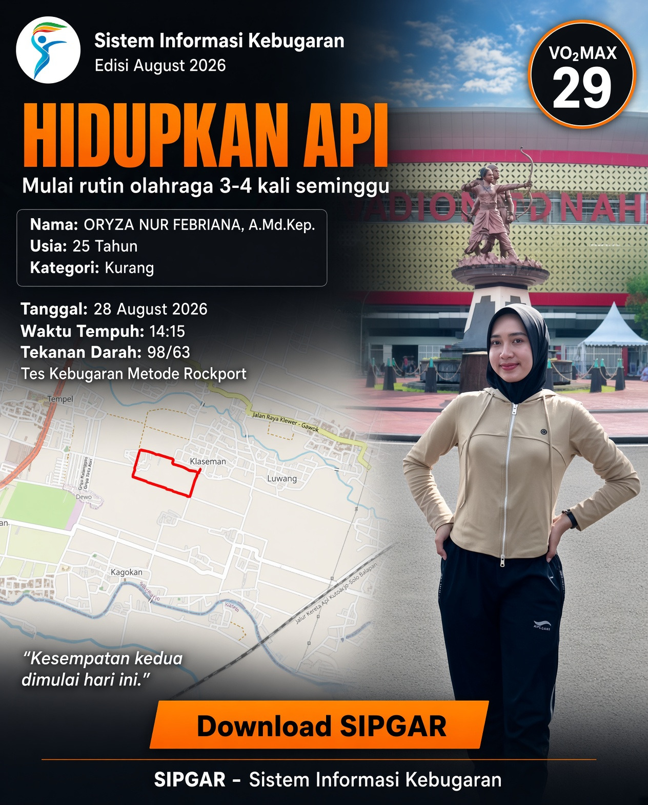 Cover hasil tes kebugaran ORYZA NUR FEBRIANA, A.Md.Kep.