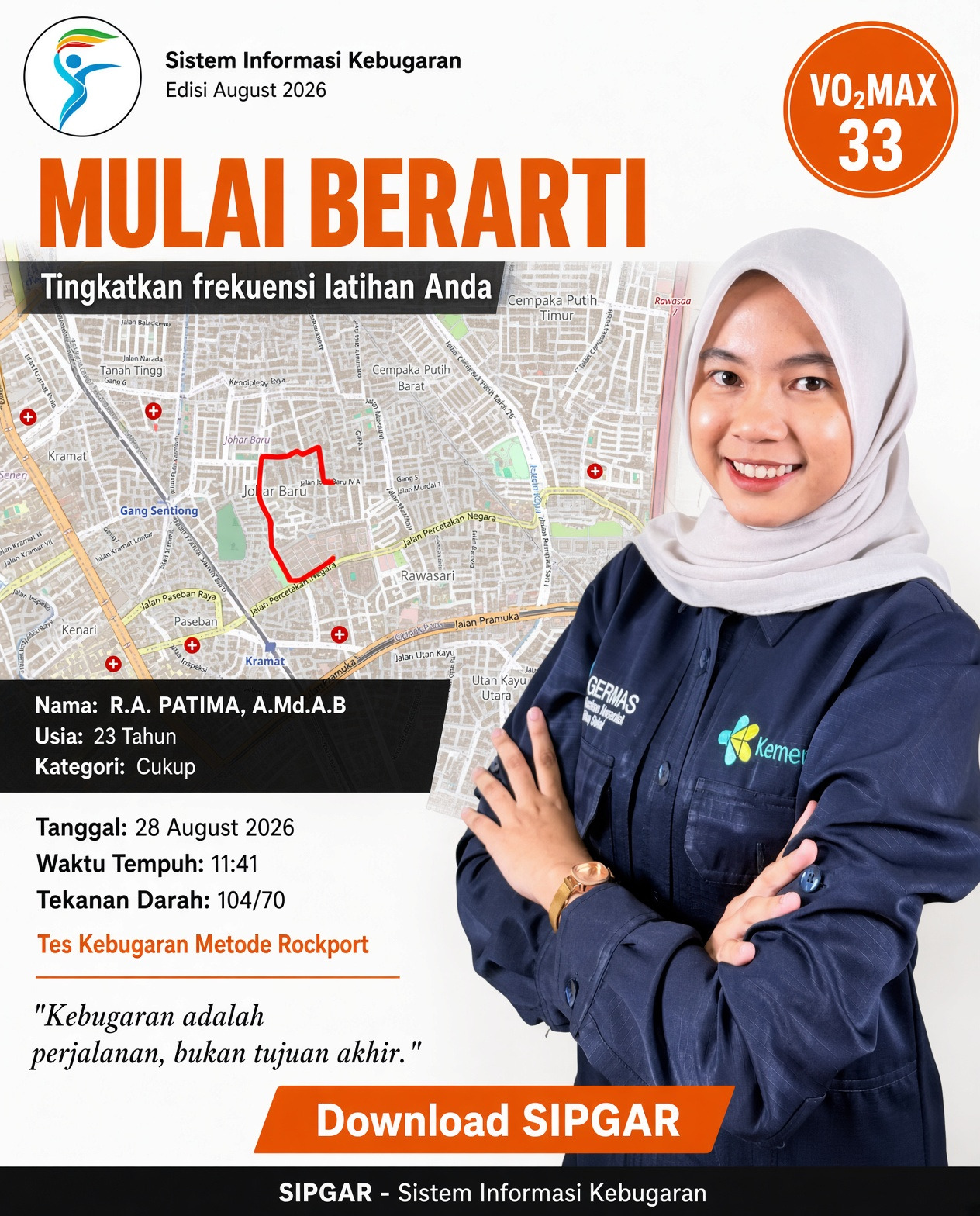 Cover hasil tes kebugaran R.A. PATIMA, A.Md.A.B.