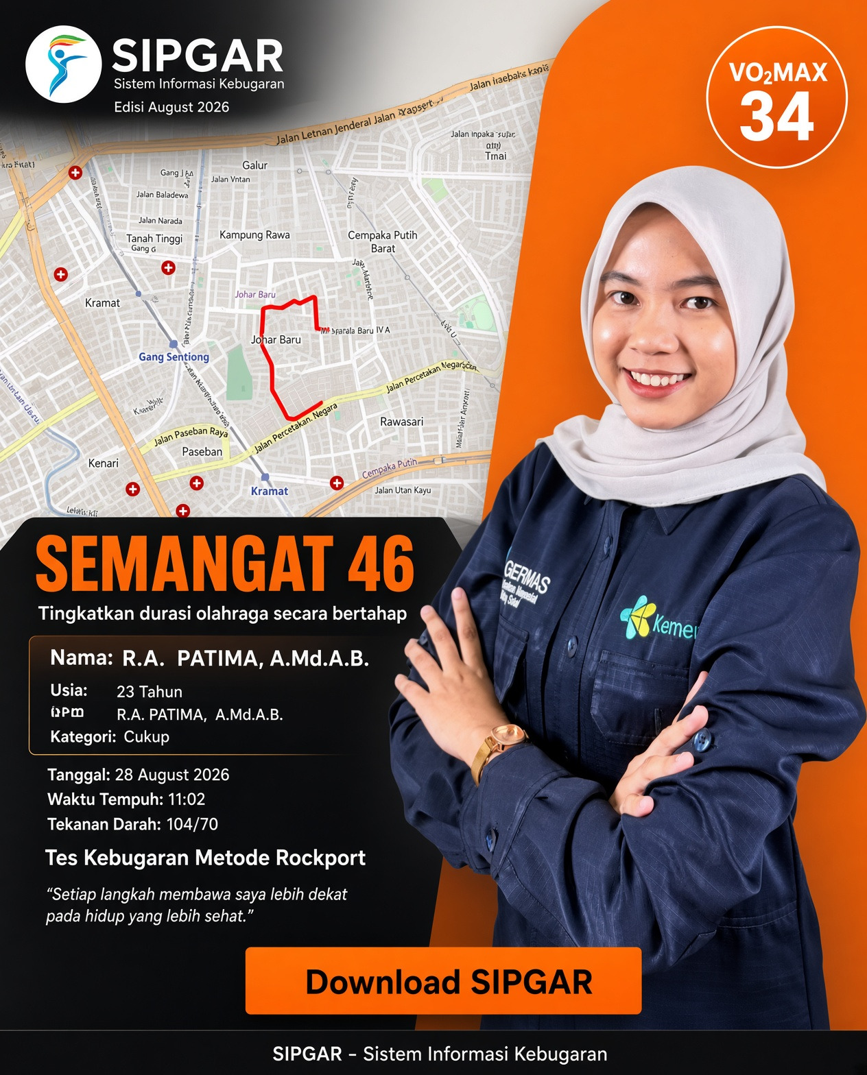 Cover hasil tes kebugaran R.A. PATIMA, A.Md.A.B.