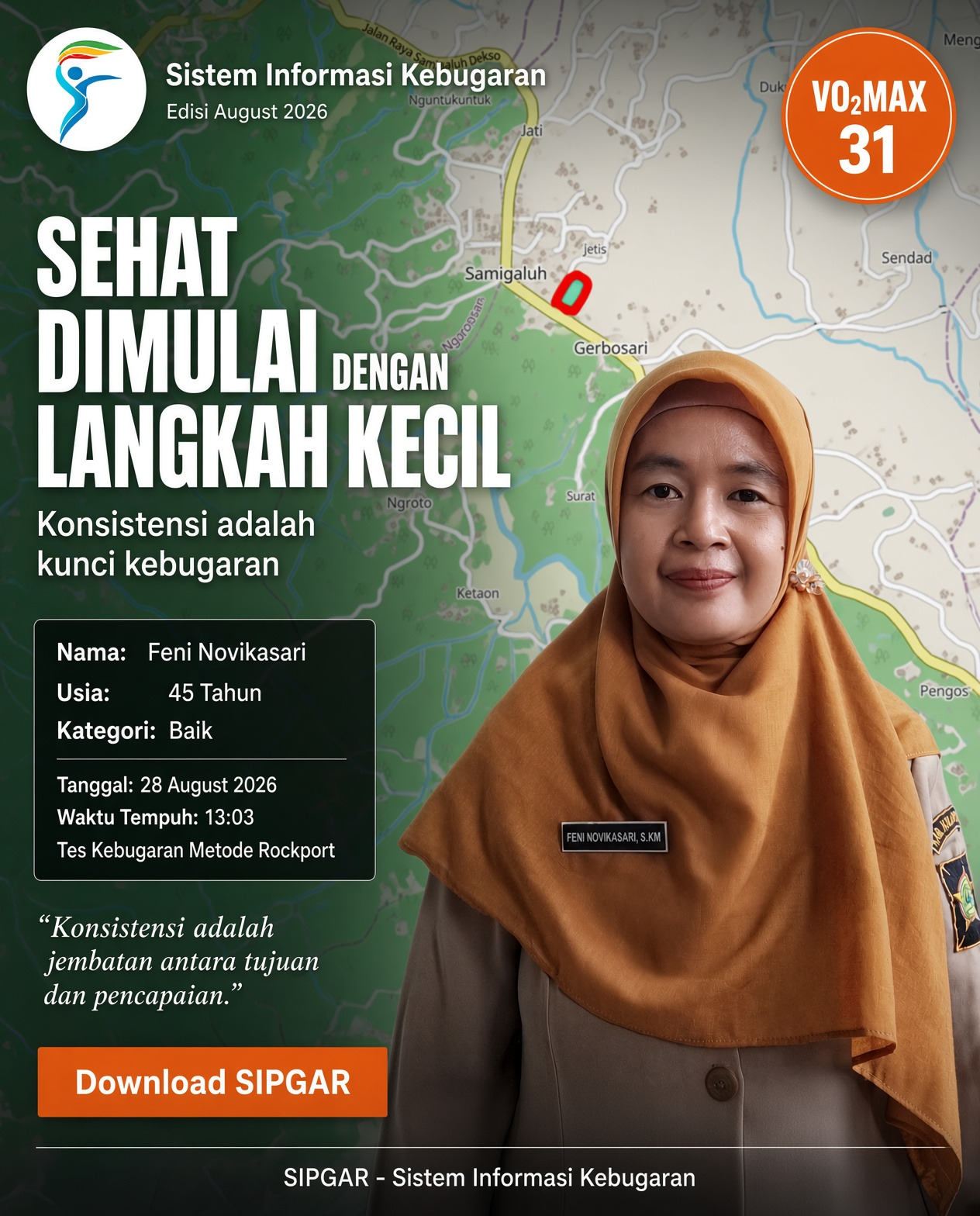Cover hasil tes kebugaran Feni Novikasari