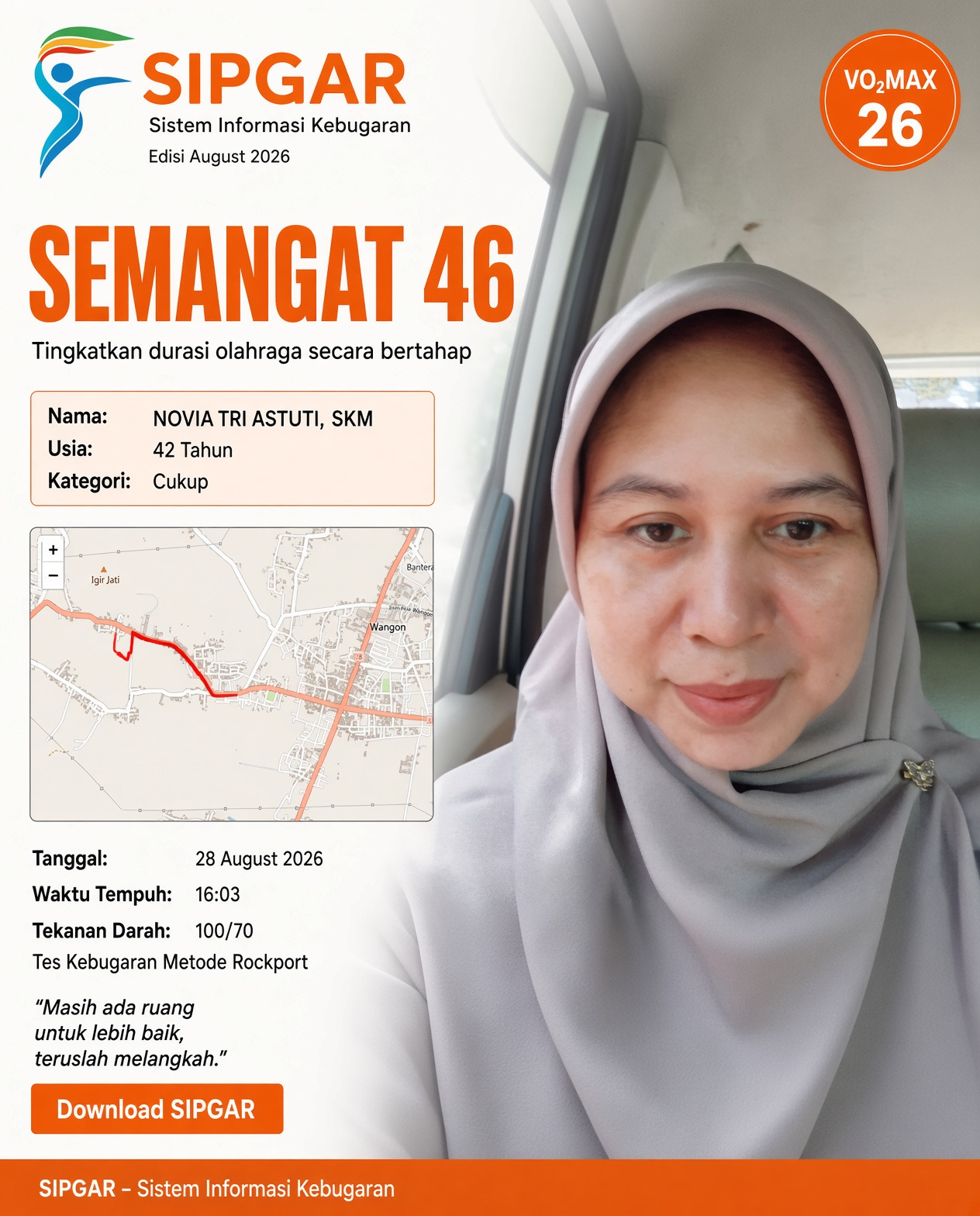 Cover hasil tes kebugaran NOVIA TRI ASTUTI, SKM
