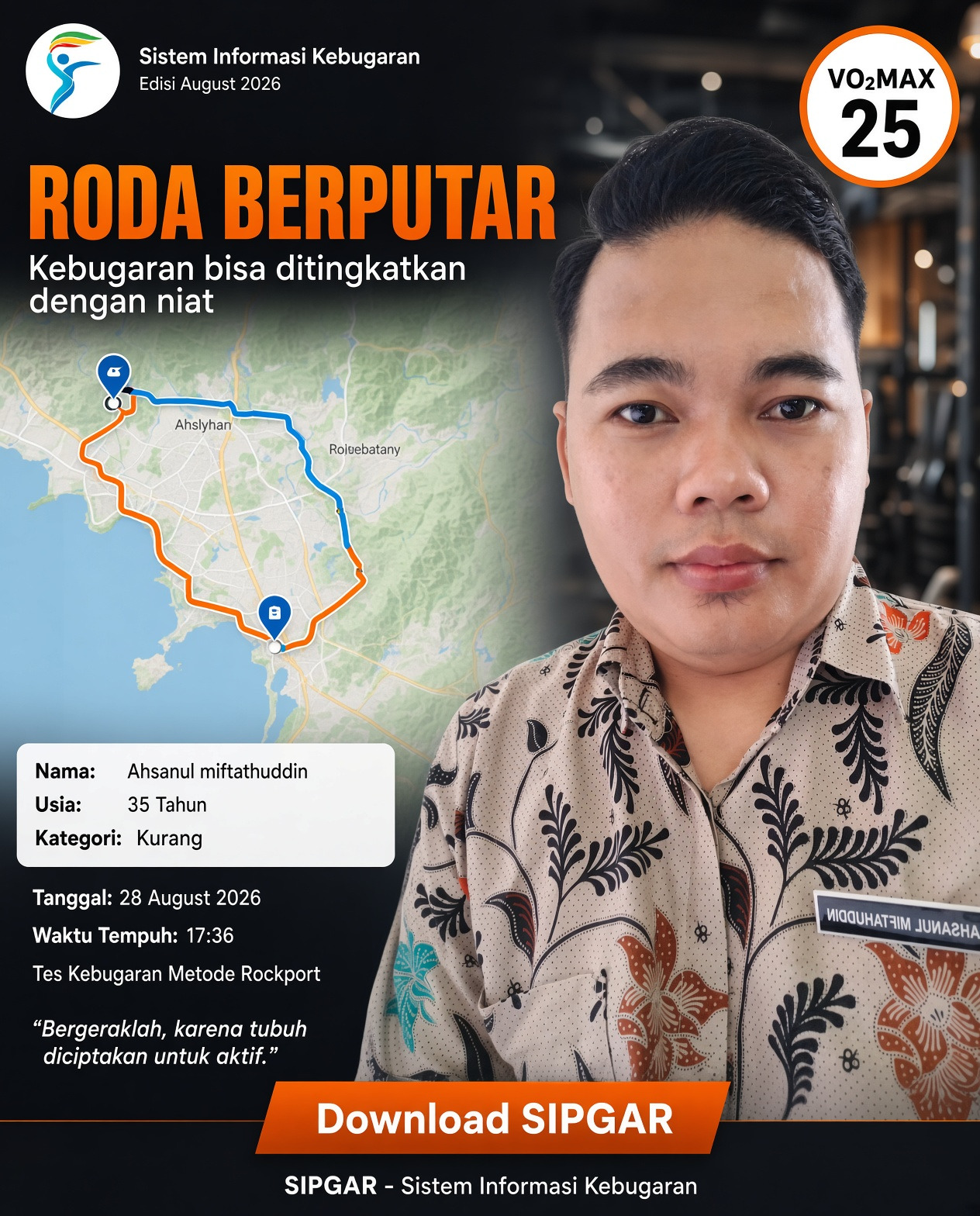 Cover hasil tes kebugaran Ahsanul miftahuddin