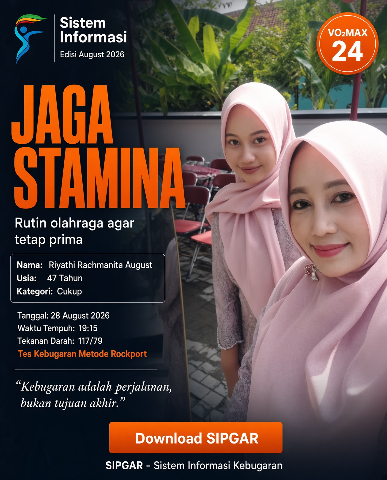 Cover hasil tes kebugaran Riyathi Rachmanita August