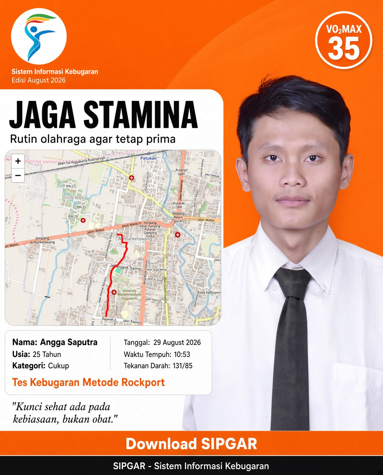 Cover hasil tes kebugaran Angga Saputra