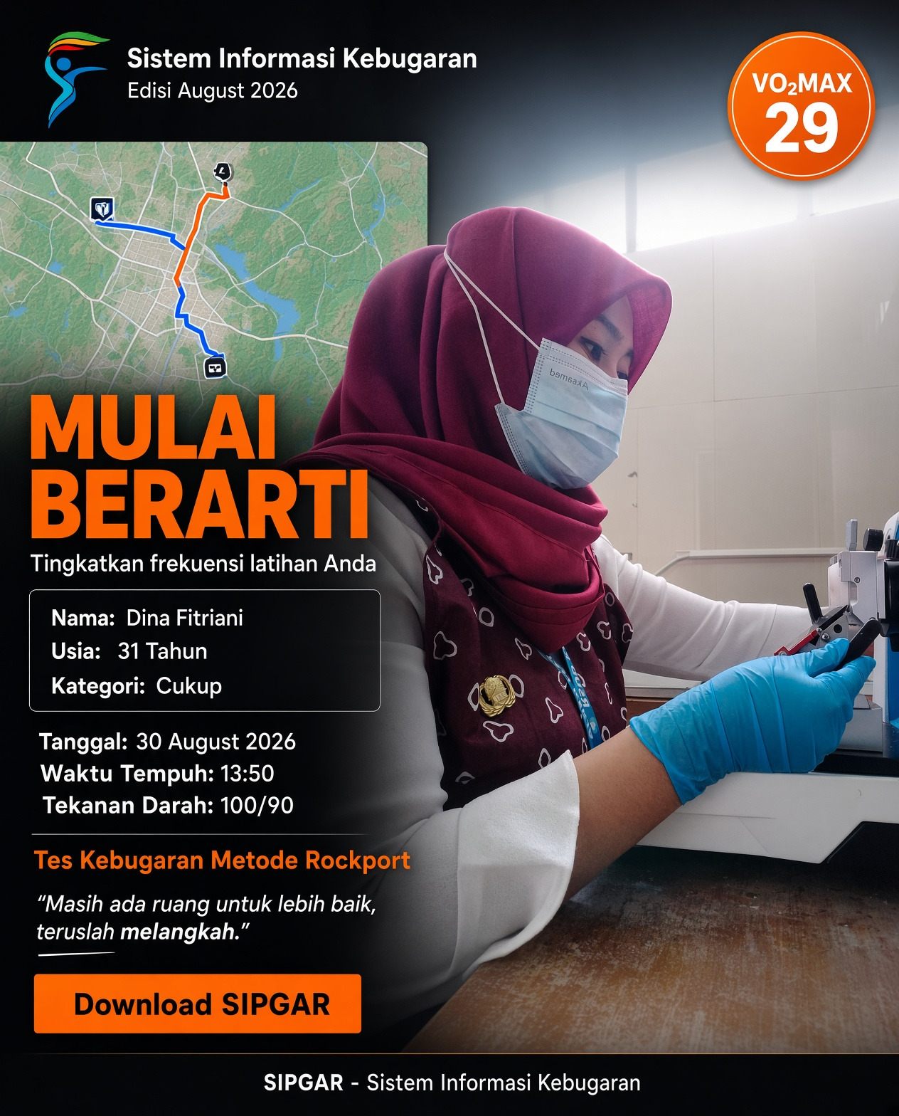Cover hasil tes kebugaran Dina Fitriani