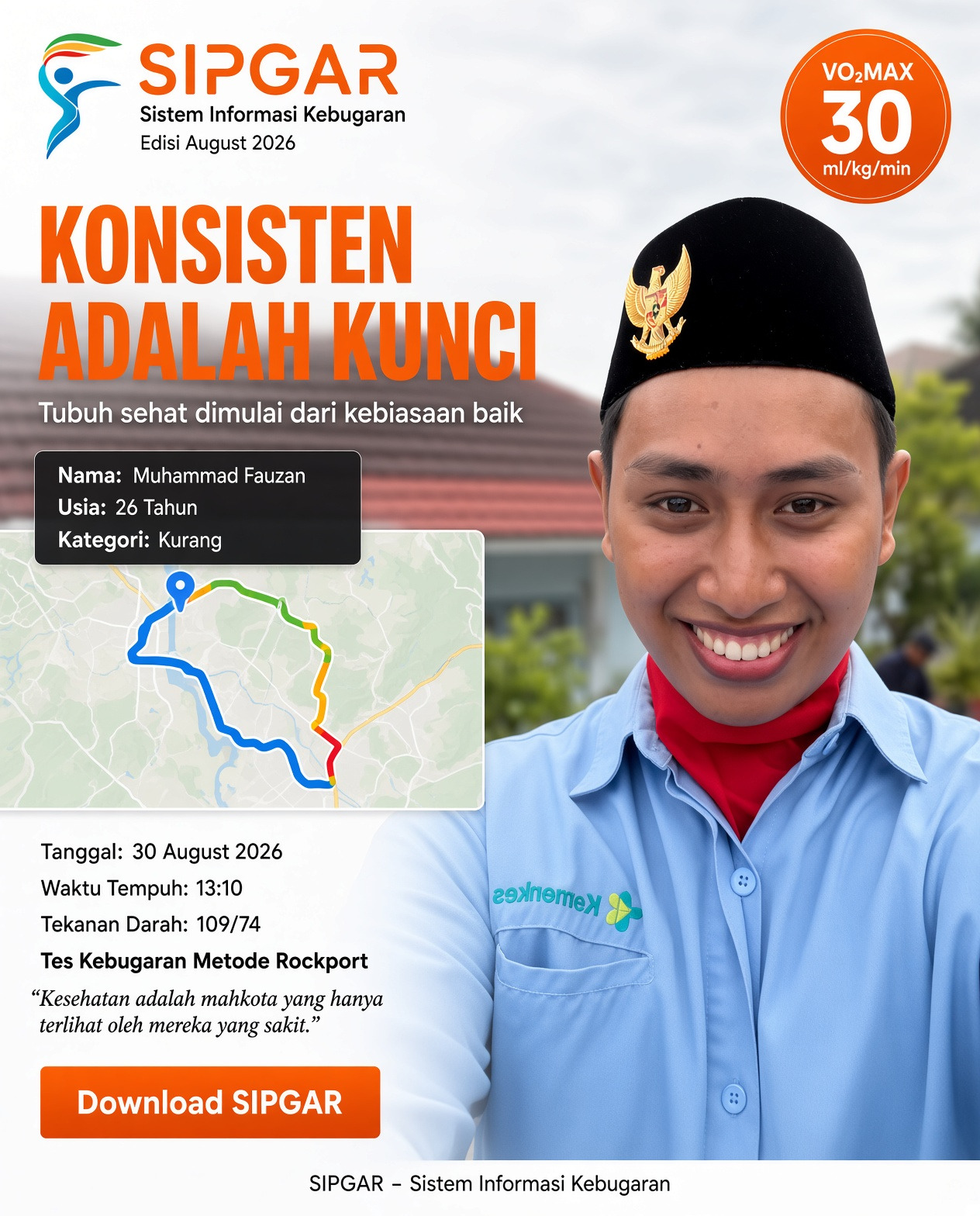 Cover hasil tes kebugaran Muhammad Fauzan