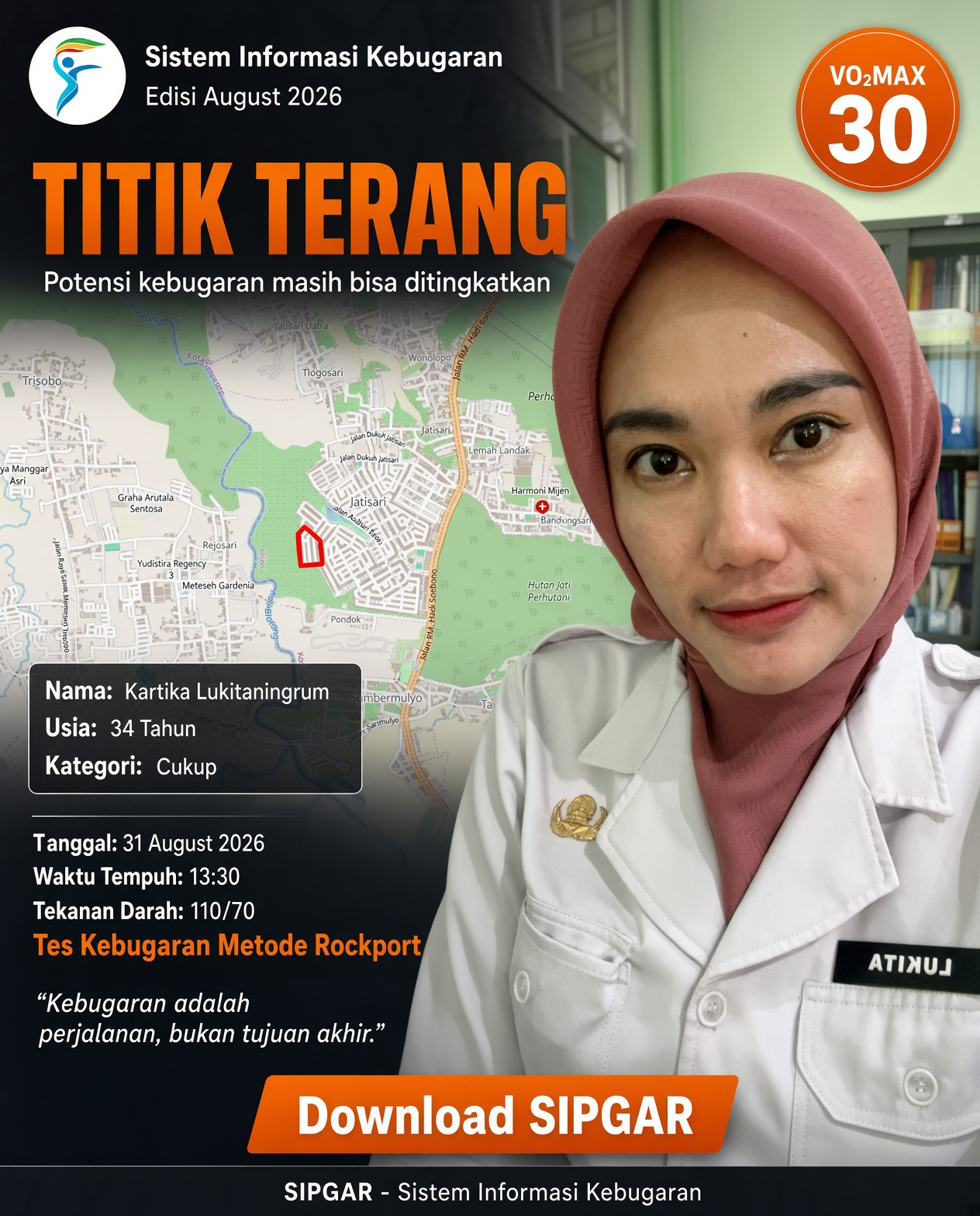 Cover hasil tes kebugaran Kartika Lukitaningrum
