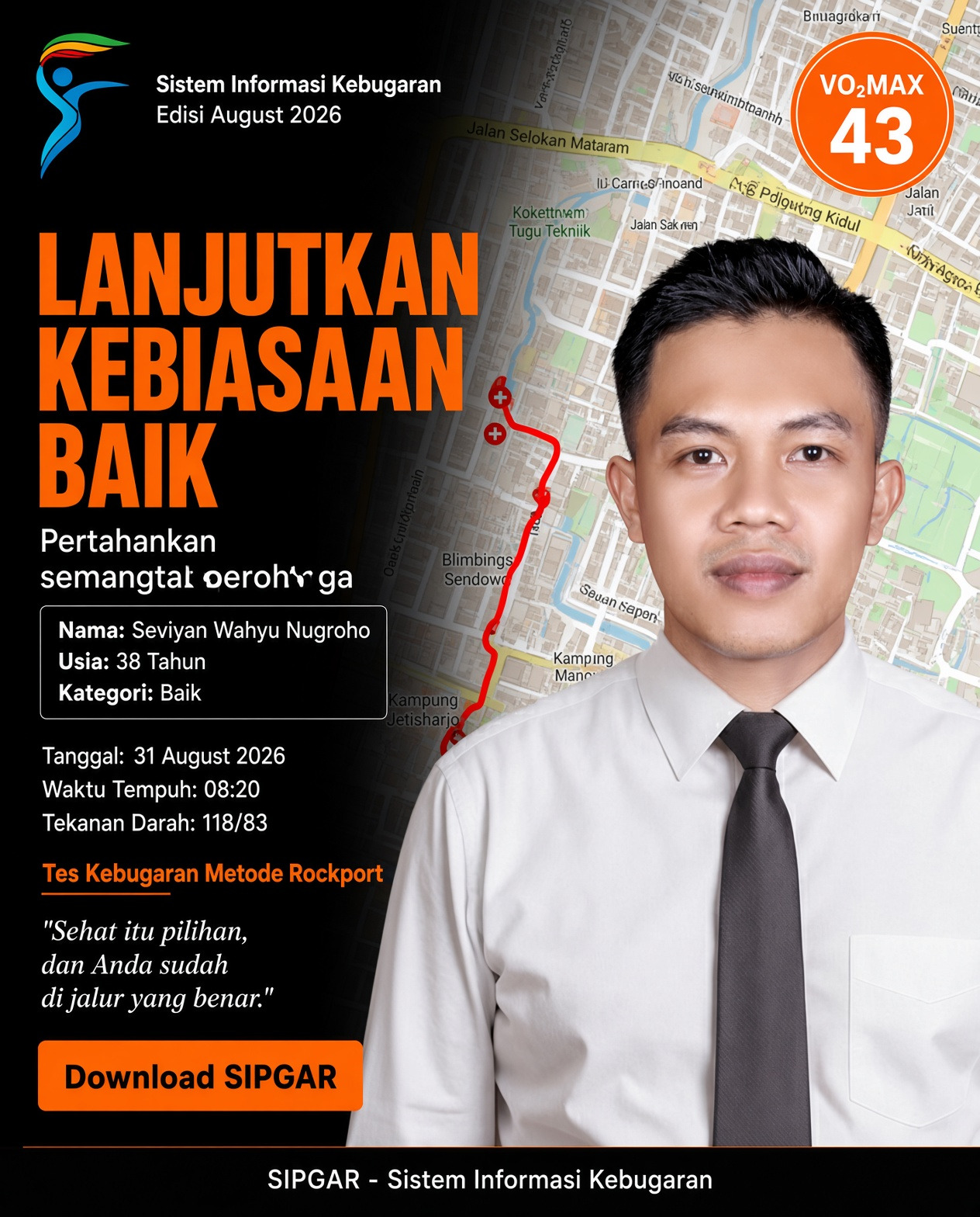 Cover hasil tes kebugaran Seviyan Wahyu Nugroho