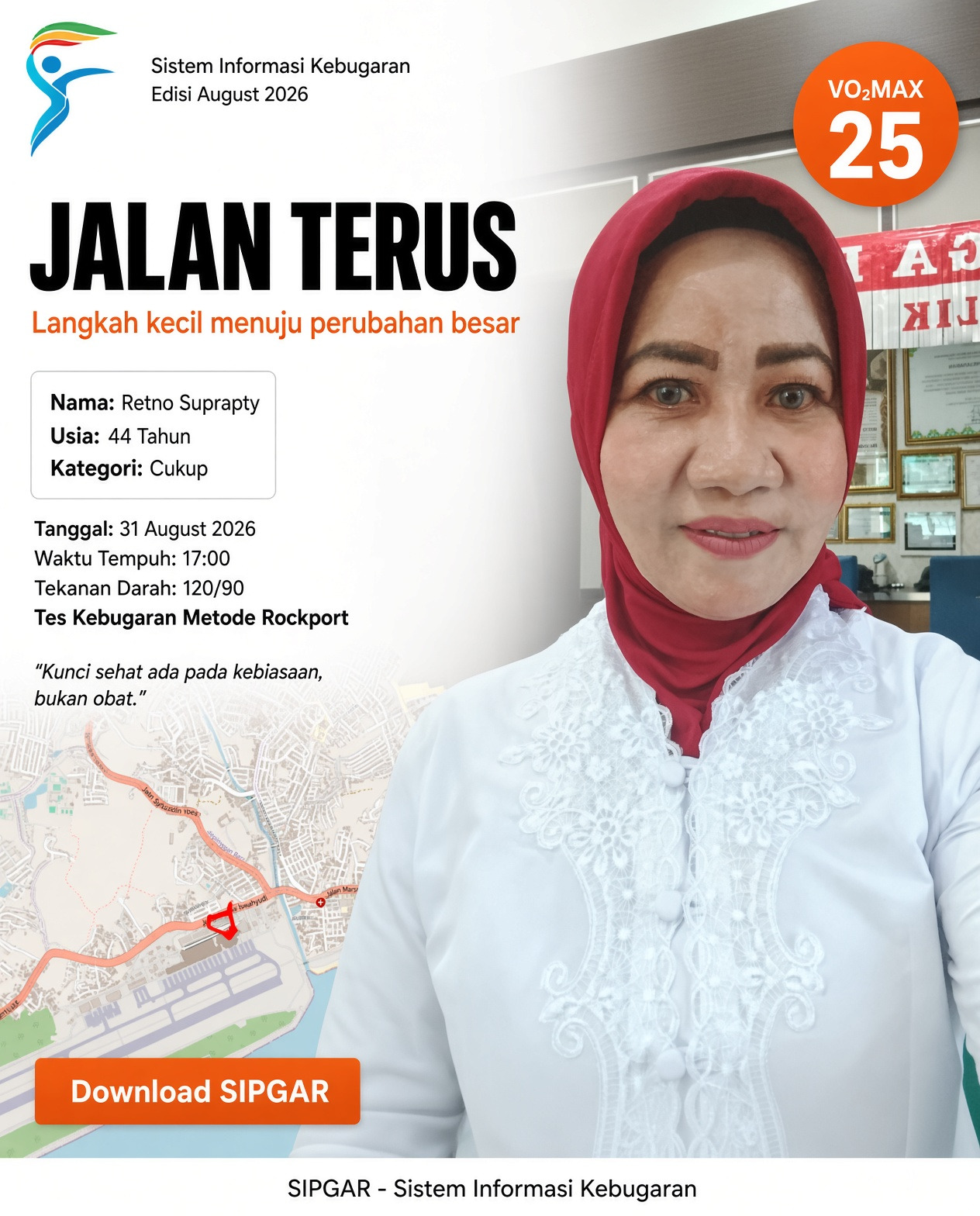 Cover hasil tes kebugaran Retno Suprapty